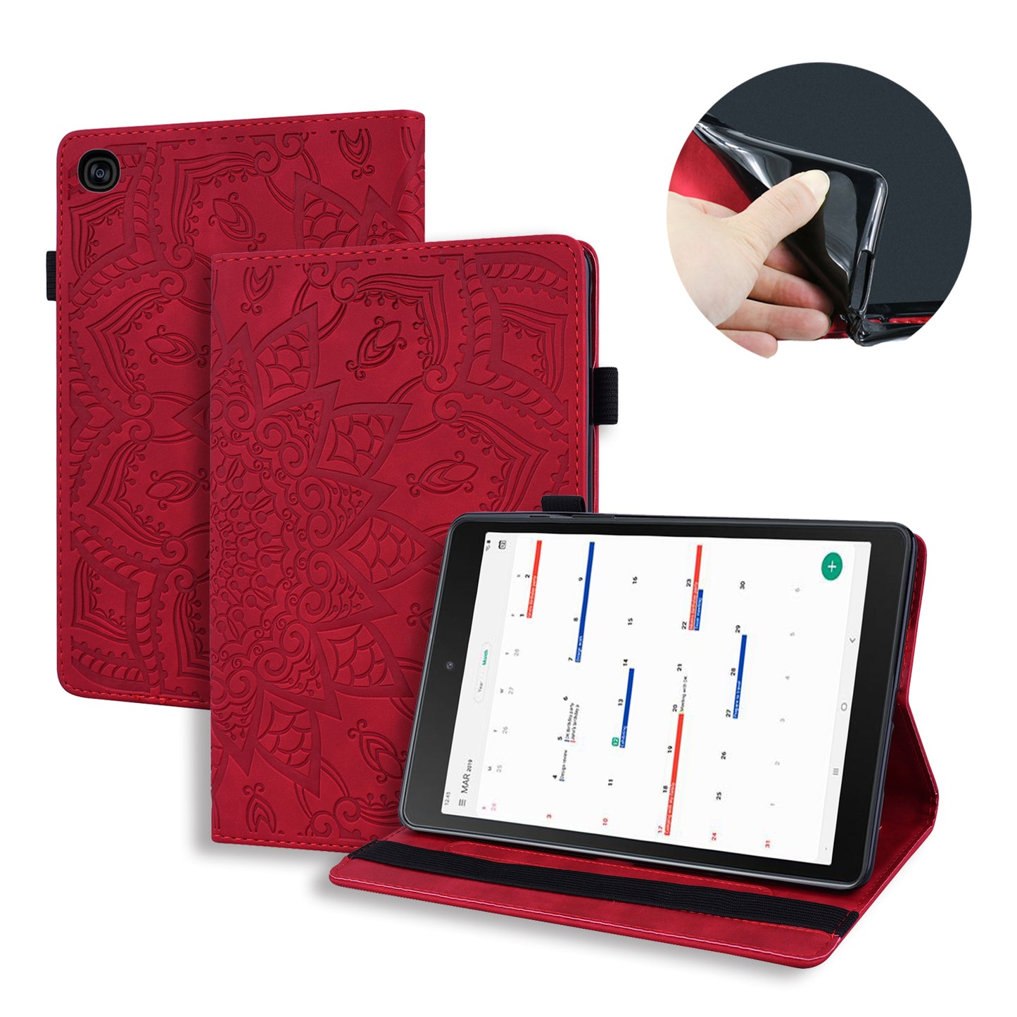 Double Hem Galaxy Tab A 10.1 (2019) Leather Case Embossing Sunflower Wallet Foldable Stand