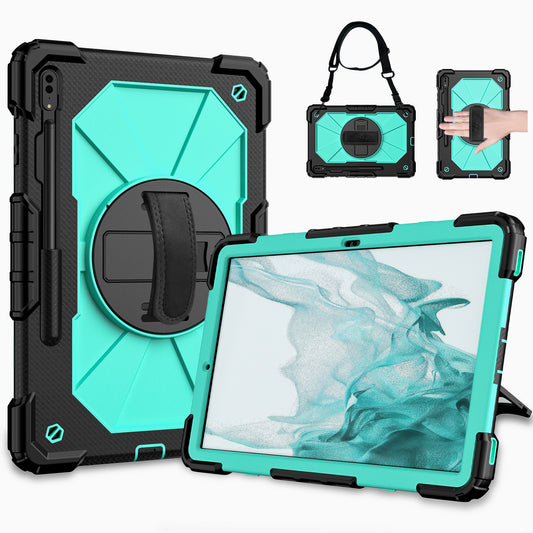 Rugged Rotating Galaxy Tab S8+ Shockproof Case Shoulder Strap Hand Holder
