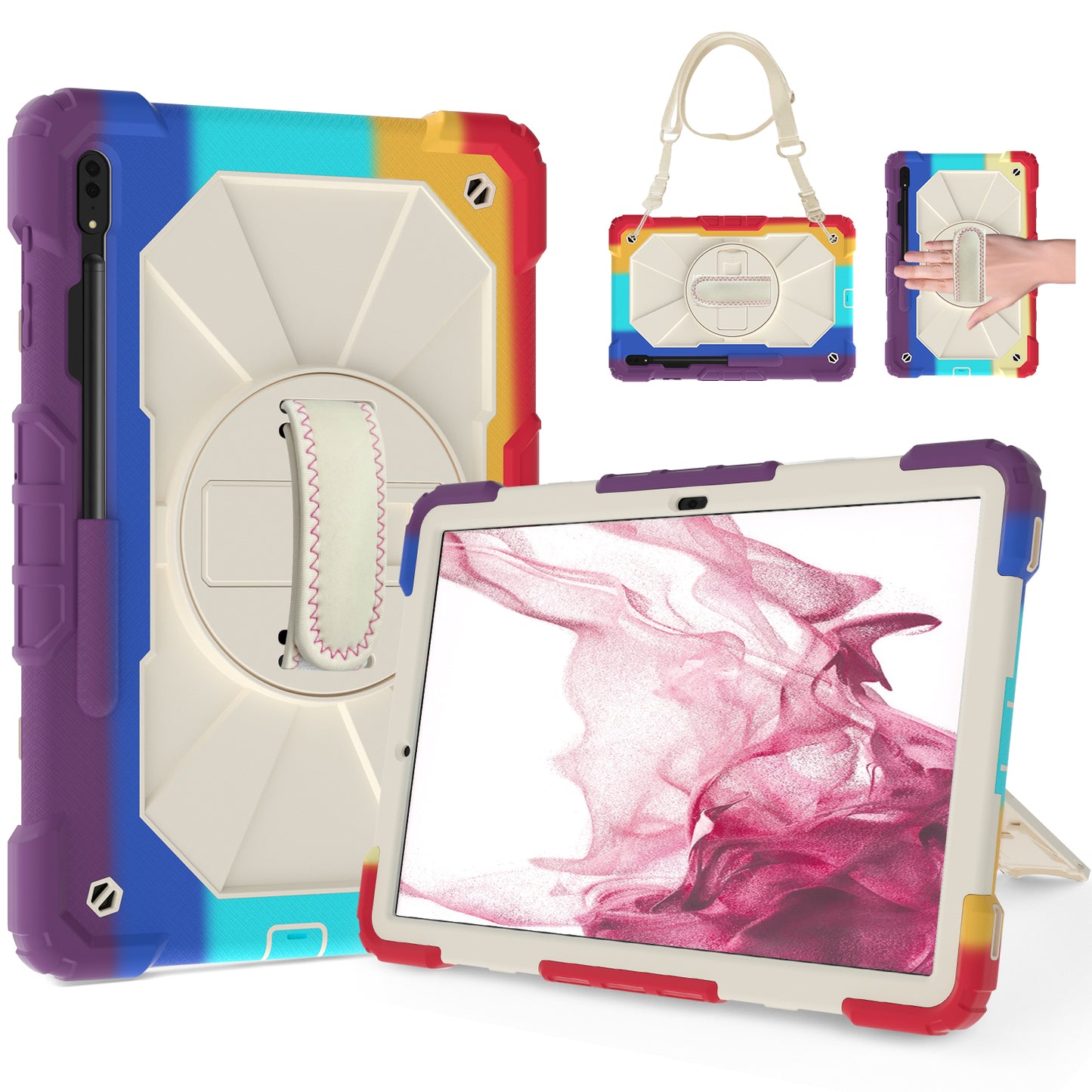 Rugged Rotating Galaxy Tab S8+ Shockproof Case Shoulder Strap Hand Holder