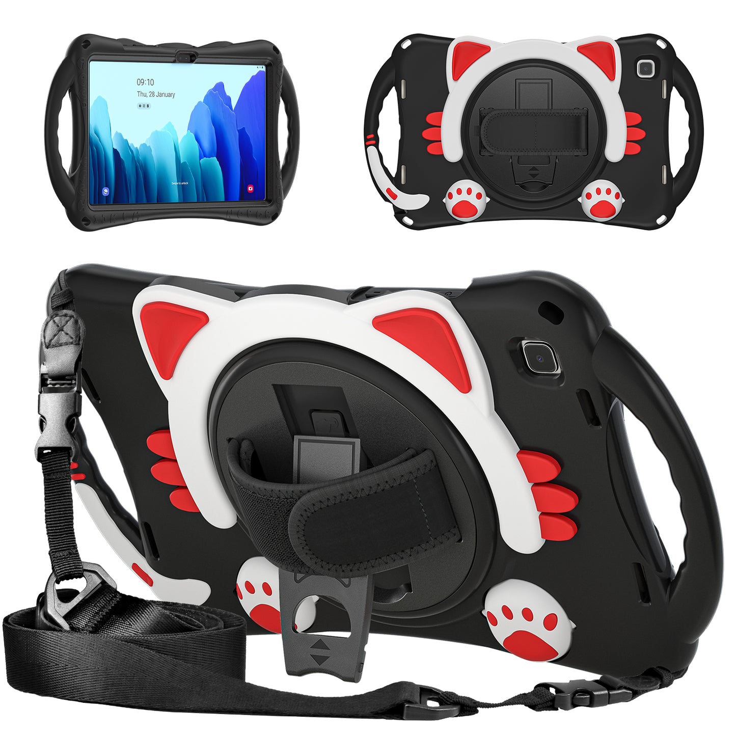 Musang King Galaxy Tab A7 Silicone Case Kids Safe Hand Holder Shoulder Strap Stand