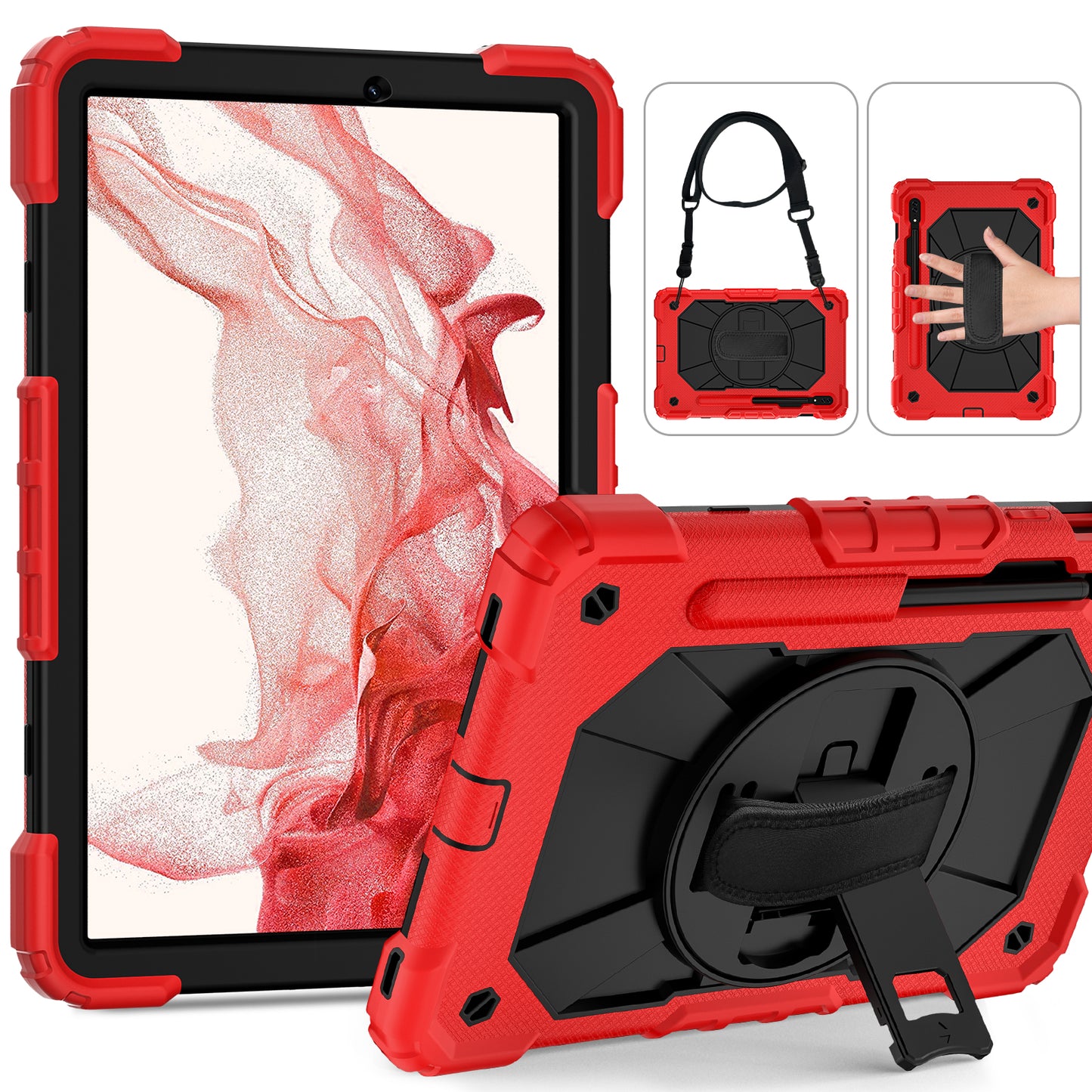 Rugged Rotating Galaxy Tab S8 Shockproof Case Shoulder Strap Hand Holder