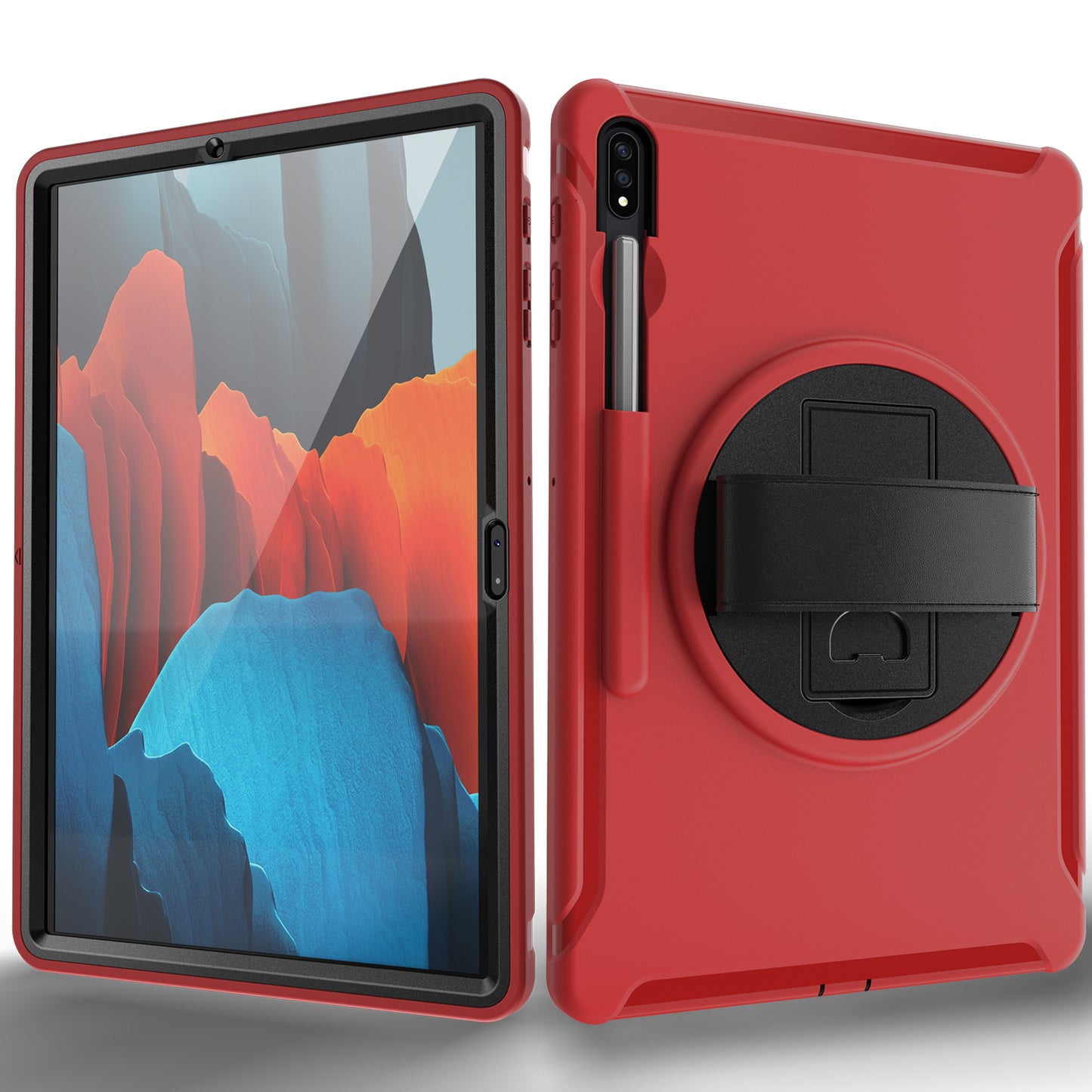 Spider Man Galaxy Tab S8+ Case Genuine Leather Hand Strap Combo Rotating Stand