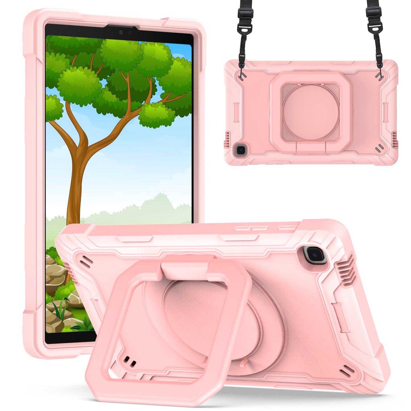 Hit-Color Hook Galaxy Tab A7 Lite Shockproof Case Rotating Stand Wristband