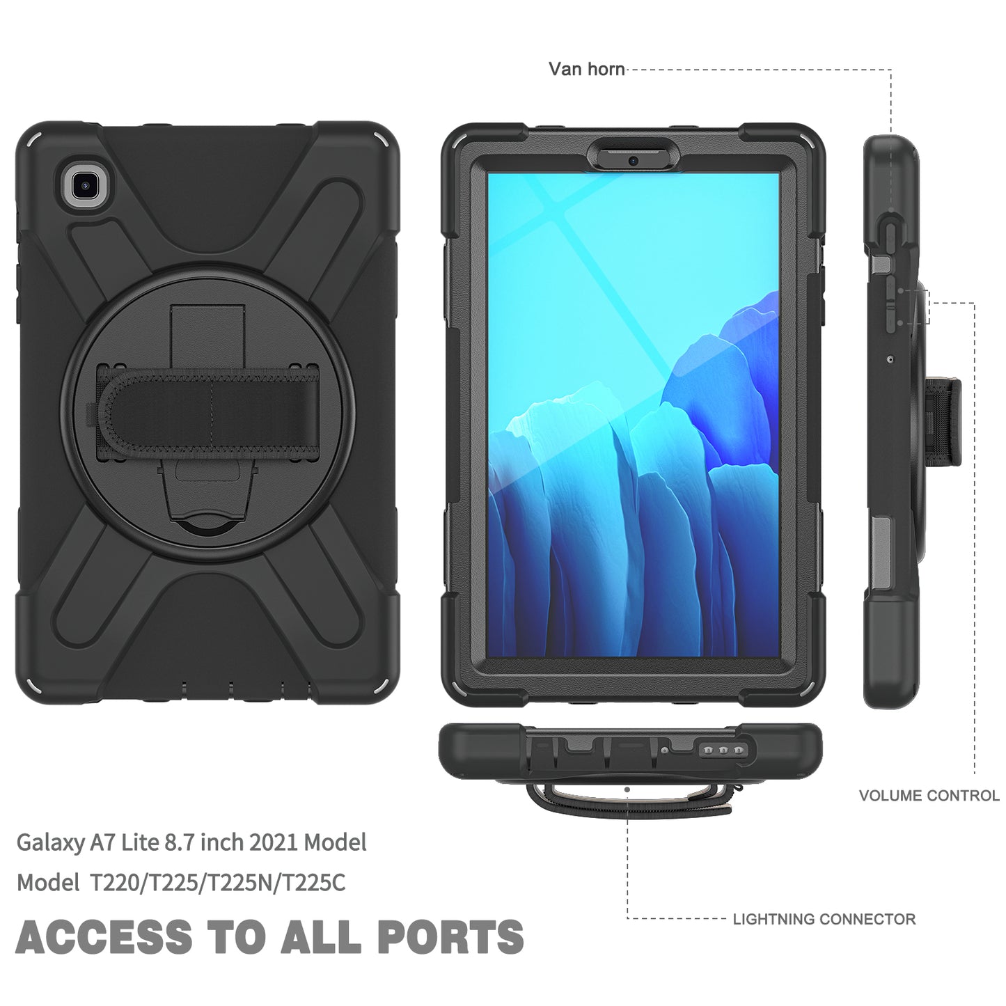 Pirate King Galaxy Tab A7 Lite Case 360 Rotating Stand Hand Holder Shoulder Strap