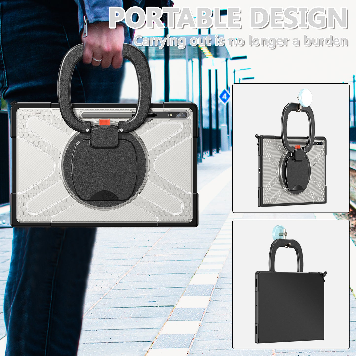 Jacket Beer Galaxy Tab S8 Ultra Case Heavy Duty Hybrid Rotatable Folding Handle Grip