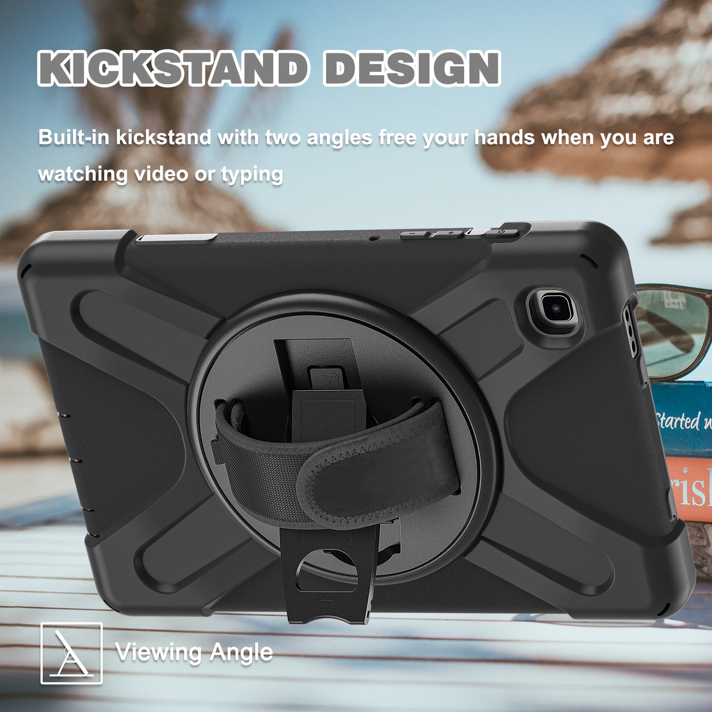 Pirate King Galaxy Tab A7 Lite Case 360 Rotating Stand Hand Holder Shoulder Strap