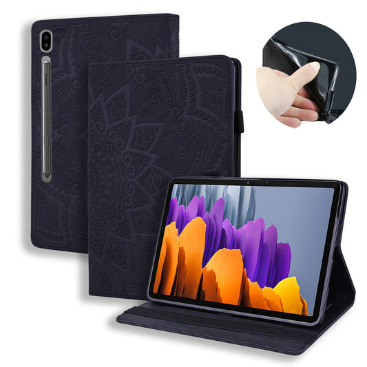 Double Hem Galaxy Tab S8 Ultra Leather Case Embossing Sunflower Wallet Foldable Stand