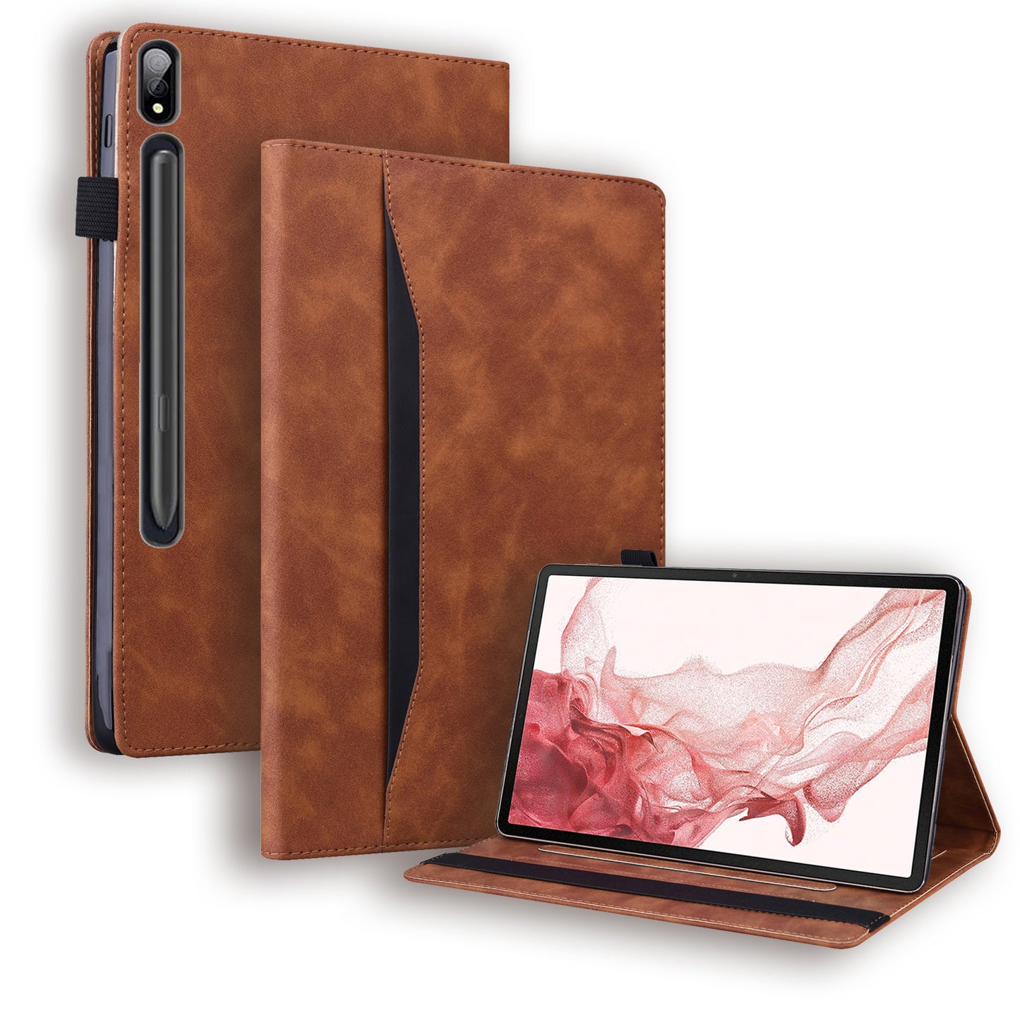 Business Stitching Galaxy Tab S8+ Leather Case Homochromatic Retro Wallet Stand