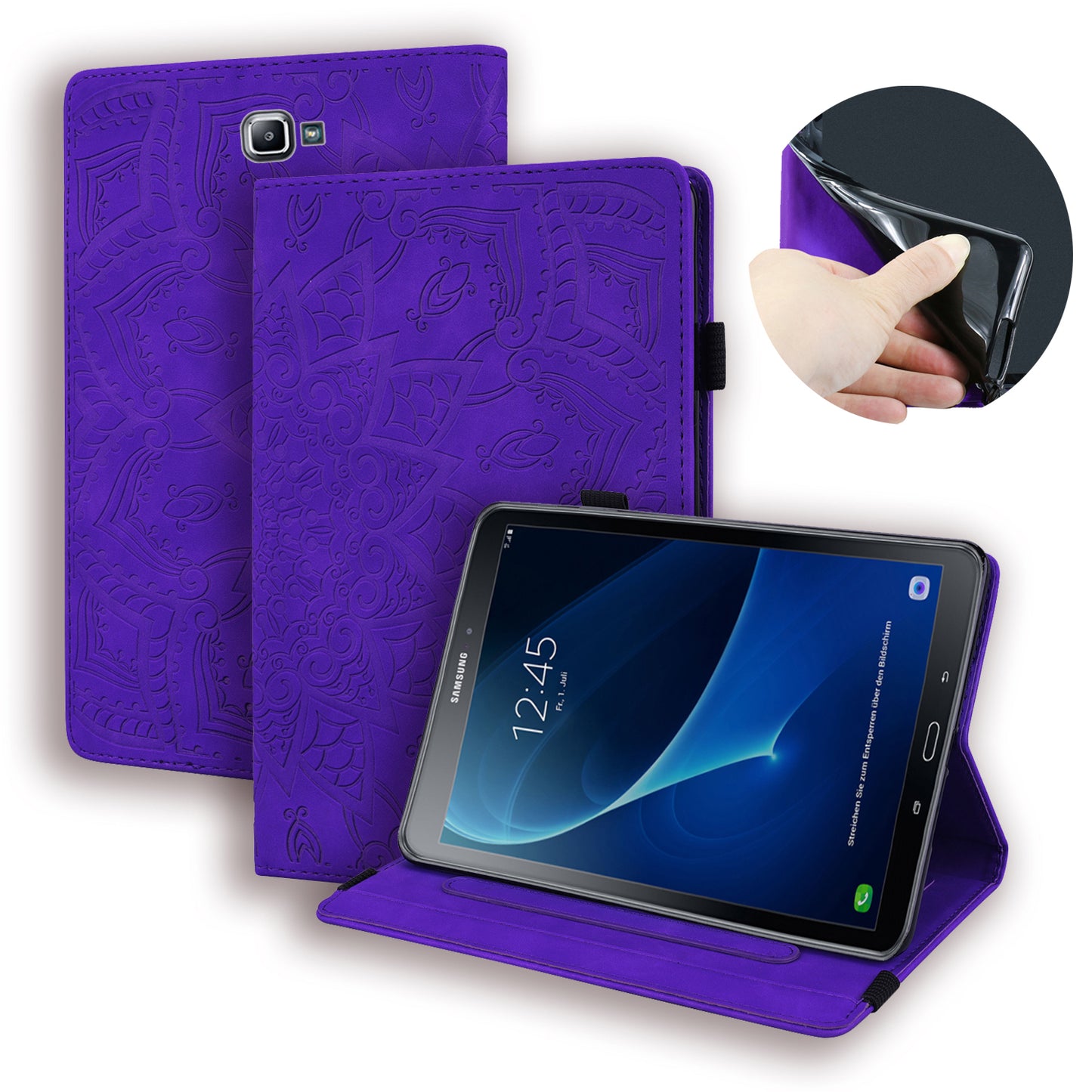 Double Hem Galaxy Tab A 10.1 (2017) Leather Case Embossing Sunflower Wallet Foldable Stand