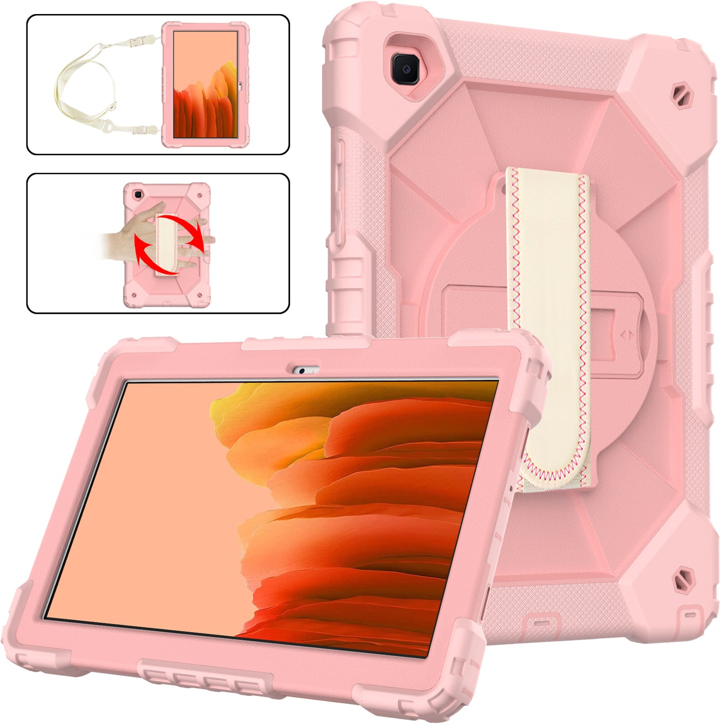 Rugged Rotating Galaxy Tab A7 Shockproof Case Shoulder Strap Hand Holder