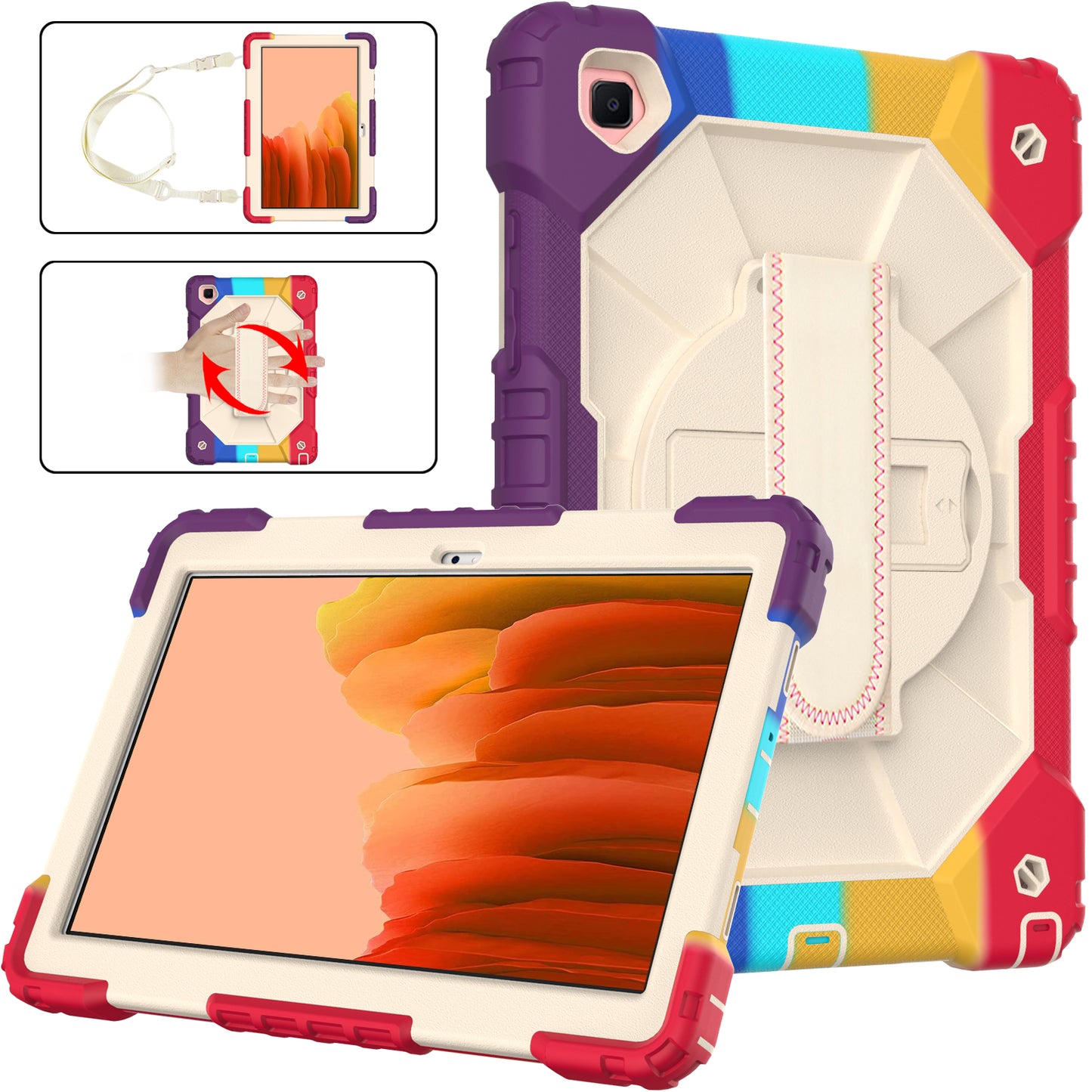 Rugged Rotating Galaxy Tab A7 Shockproof Case Shoulder Strap Hand Holder