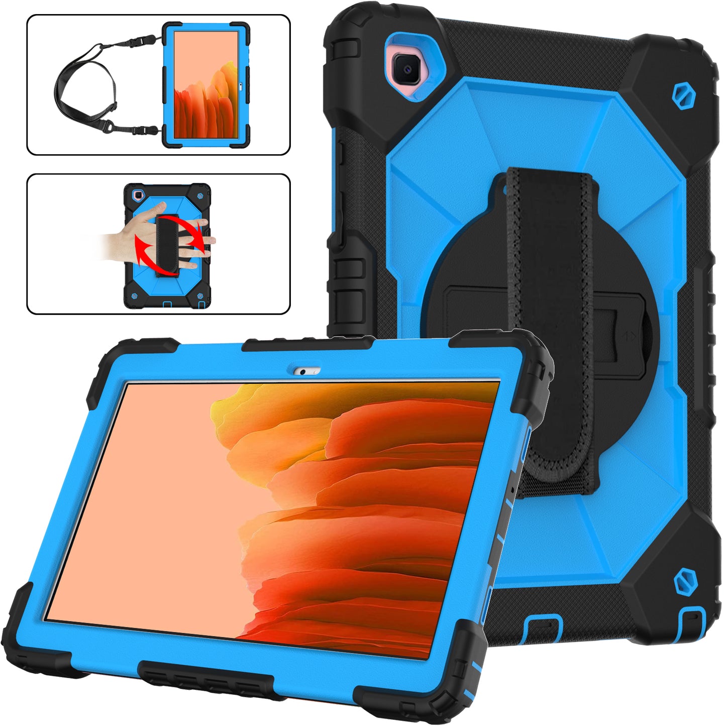 Rugged Rotating Galaxy Tab A7 Shockproof Case Shoulder Strap Hand Holder