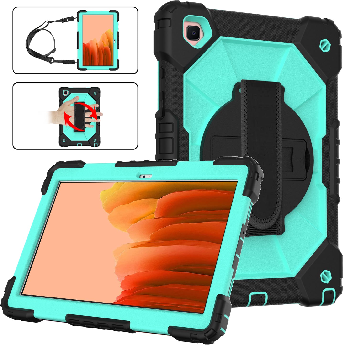 Rugged Rotating Galaxy Tab A7 Shockproof Case Shoulder Strap Hand Holder