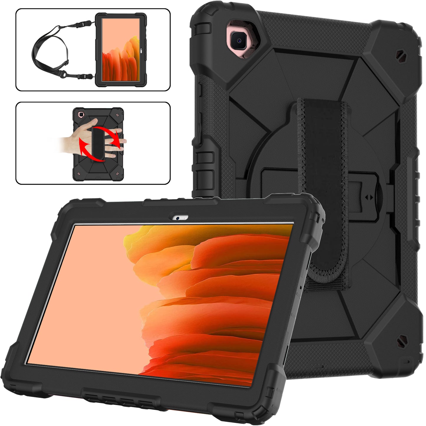 Rugged Rotating Galaxy Tab A7 Shockproof Case Shoulder Strap Hand Holder