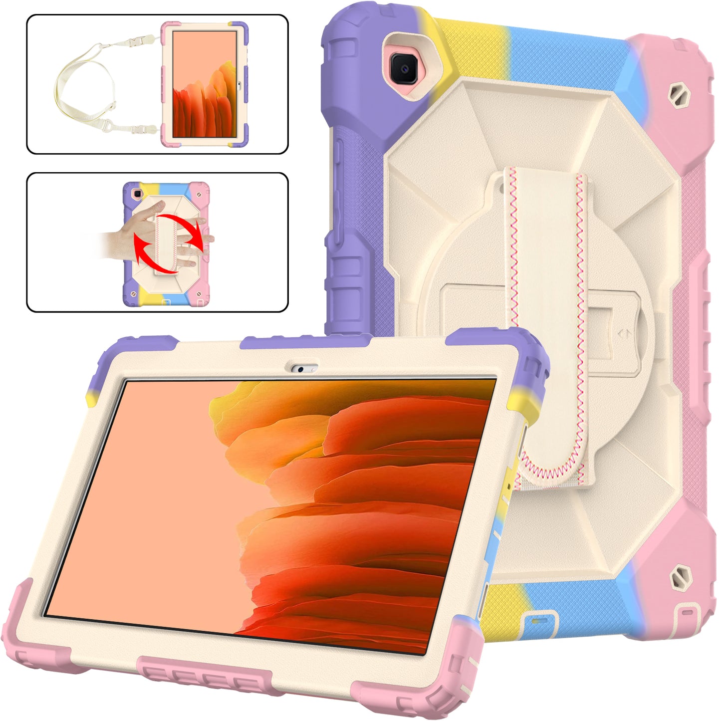 Rugged Rotating Galaxy Tab A7 Shockproof Case Shoulder Strap Hand Holder