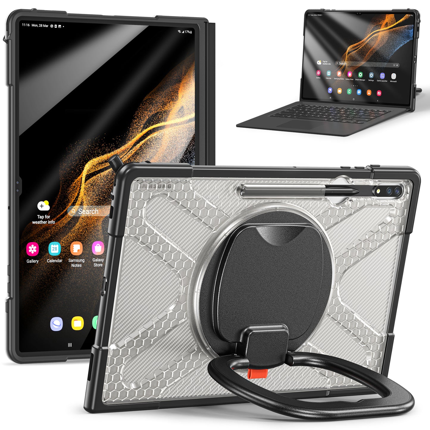 Jacket Beer Galaxy Tab S8 Ultra Case Heavy Duty Hybrid Rotatable Folding Handle Grip