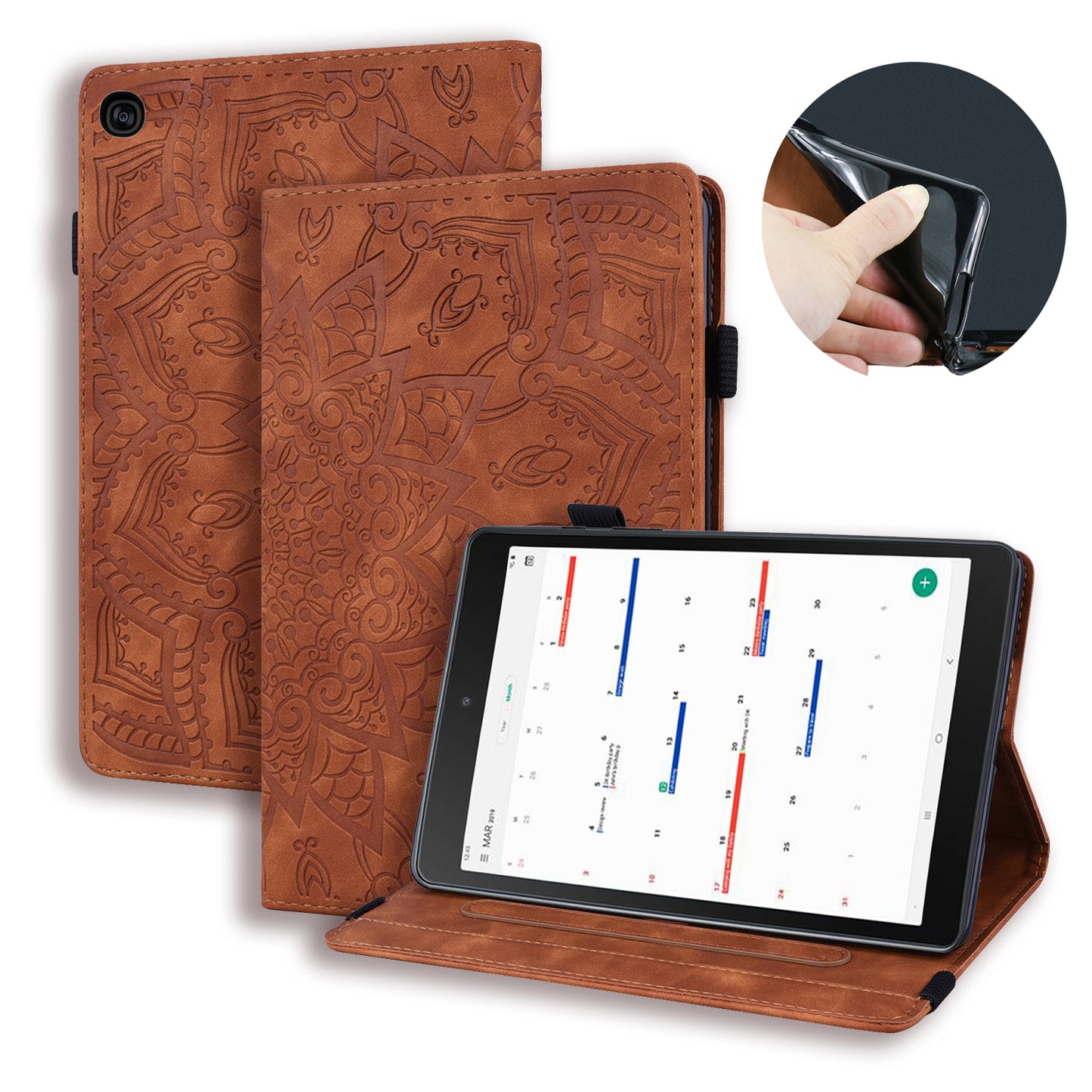 Double Hem Galaxy Tab A 10.1 (2019) Leather Case Embossing Sunflower Wallet Foldable Stand