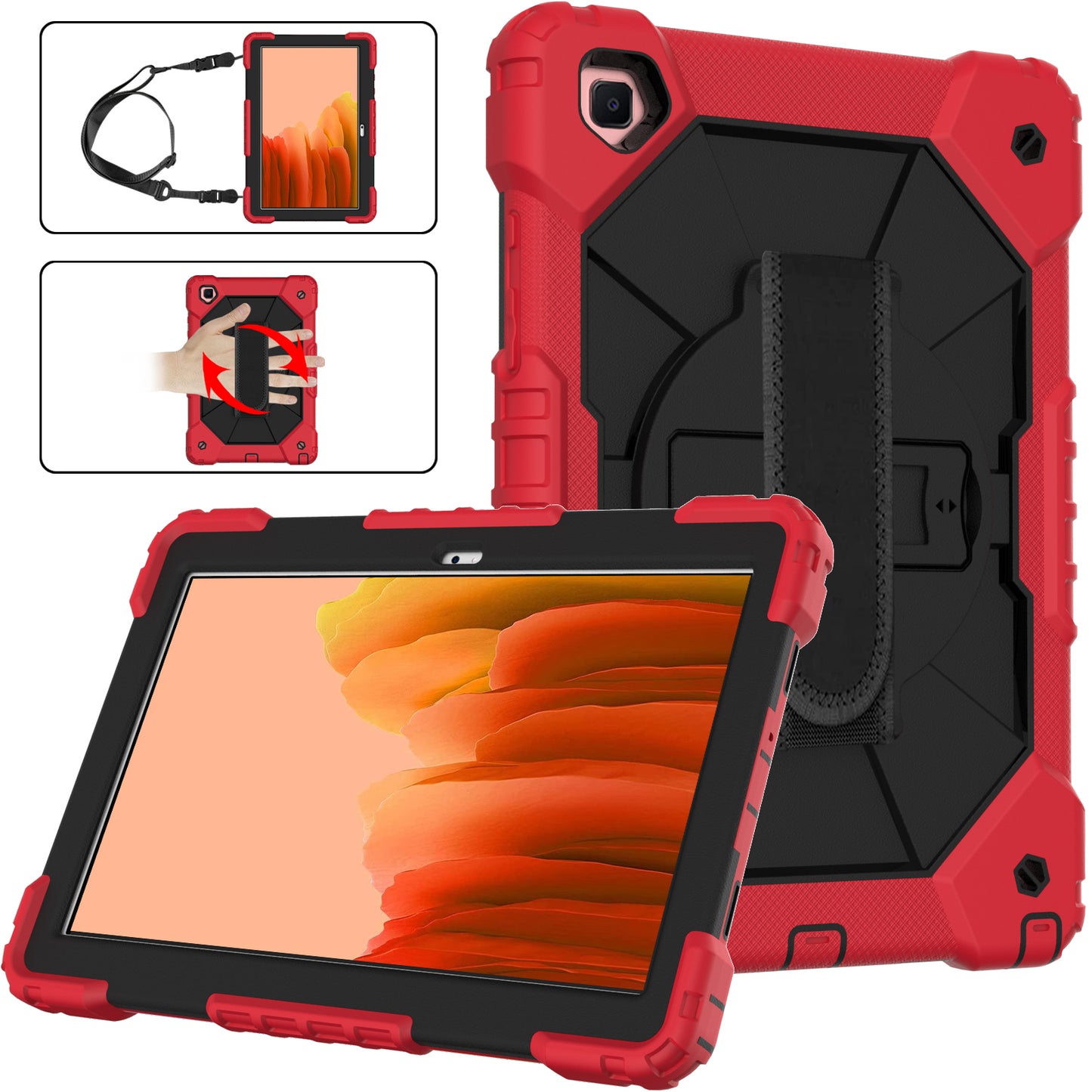 Rugged Rotating Galaxy Tab A7 Shockproof Case Shoulder Strap Hand Holder