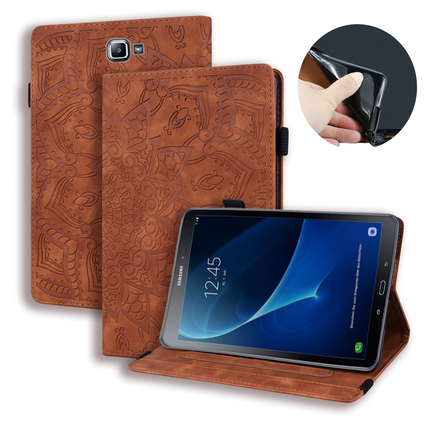 Double Hem Galaxy Tab A 10.1 (2017) Leather Case Embossing Sunflower Wallet Foldable Stand