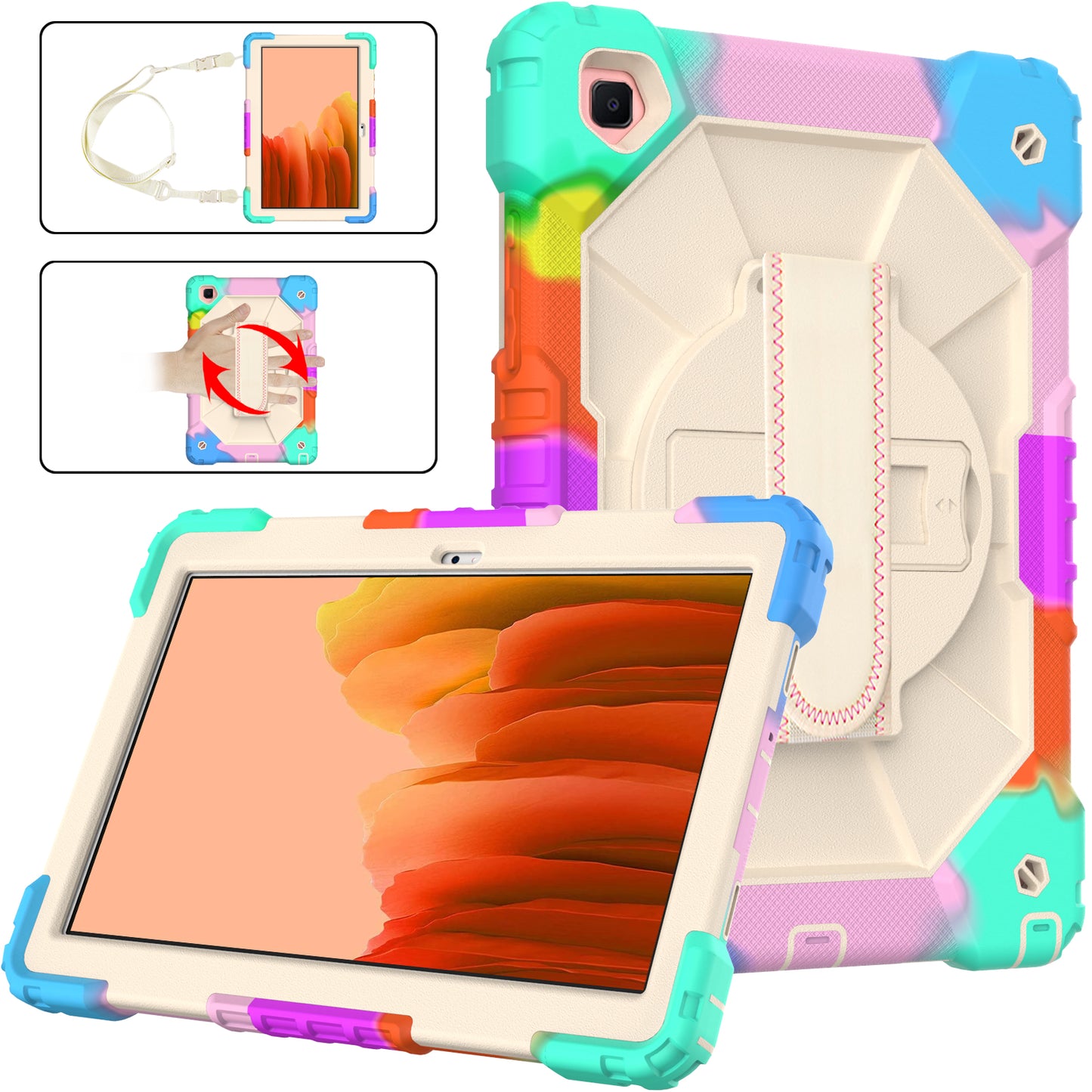 Rugged Rotating Galaxy Tab A7 Shockproof Case Shoulder Strap Hand Holder