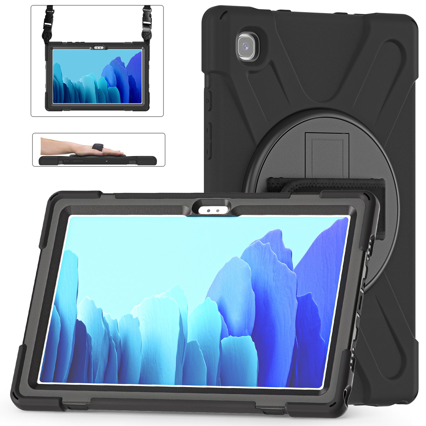 Pirate King Galaxy Tab A7 Case 360 Rotating Stand with Hand Holder Shoulder Strap