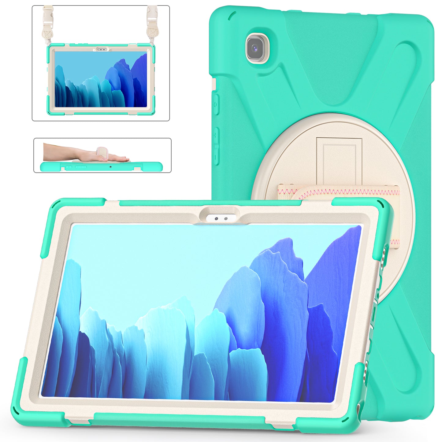 Pirate King Galaxy Tab A7 Case 360 Rotating Stand with Hand Holder Shoulder Strap