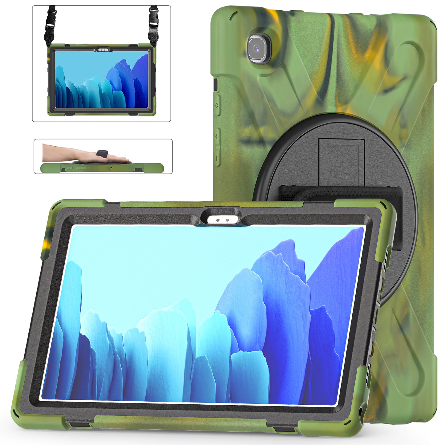 Pirate King Galaxy Tab A7 Case 360 Rotating Stand with Hand Holder Shoulder Strap