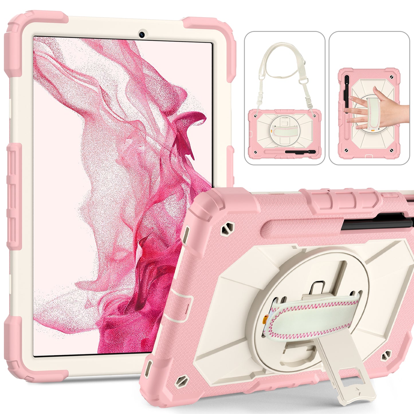 Rugged Rotating Galaxy Tab S8 Shockproof Case Shoulder Strap Hand Holder