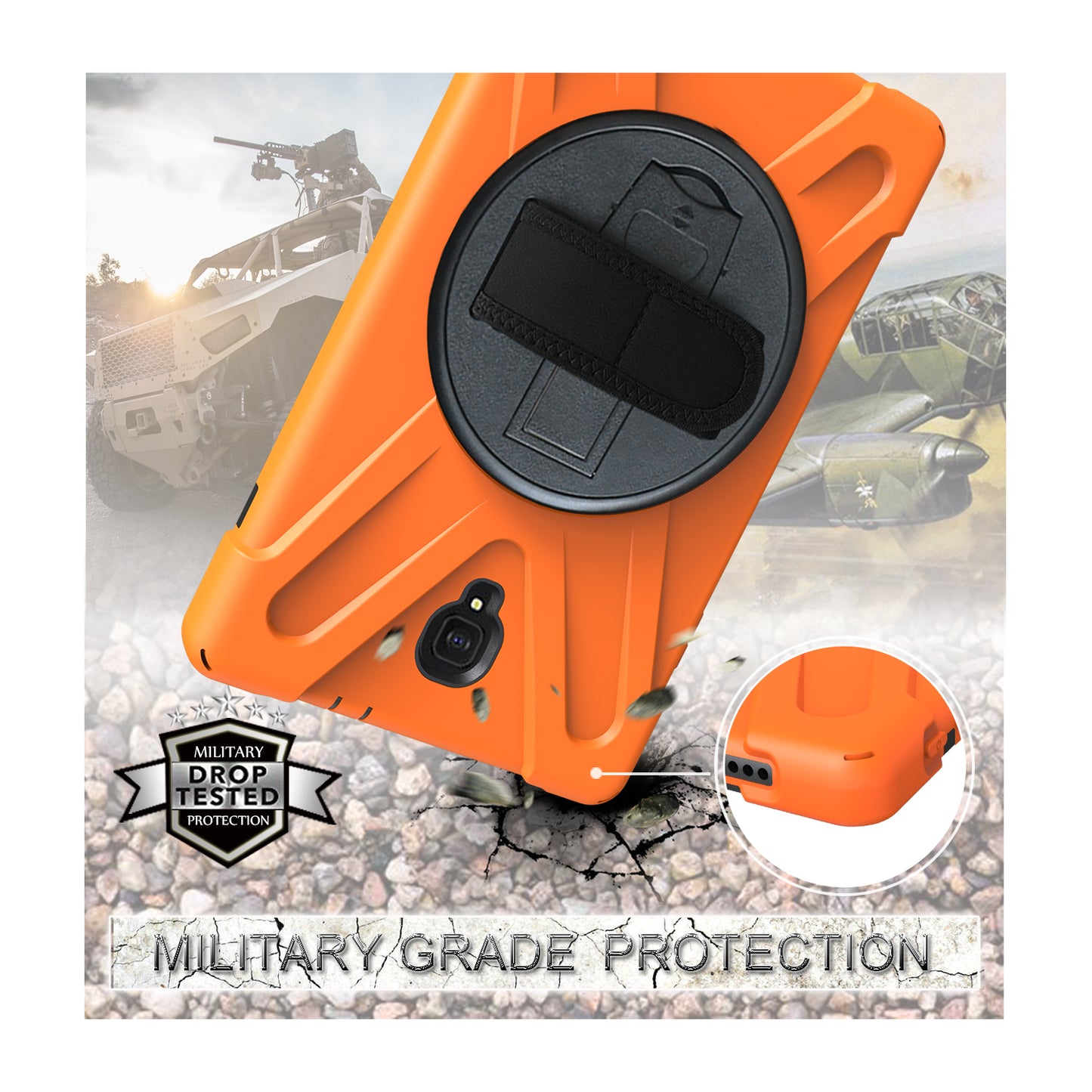 Pirate King Galaxy Tab A 10.5 (2018) Case 360 Rotating Stand Shoulder Strap