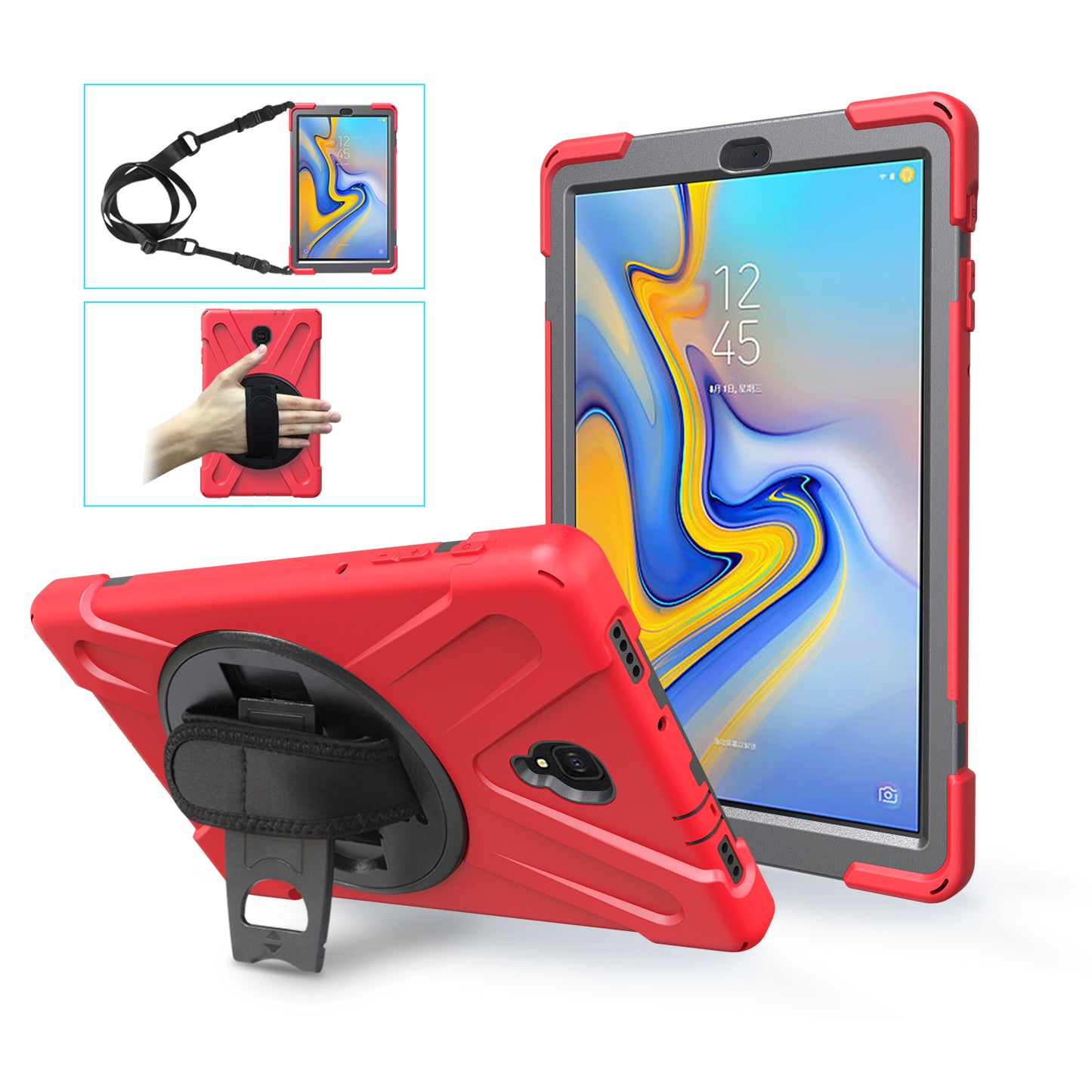 Pirate King Galaxy Tab A 10.5 (2018) Case 360 Rotating Stand Shoulder Strap