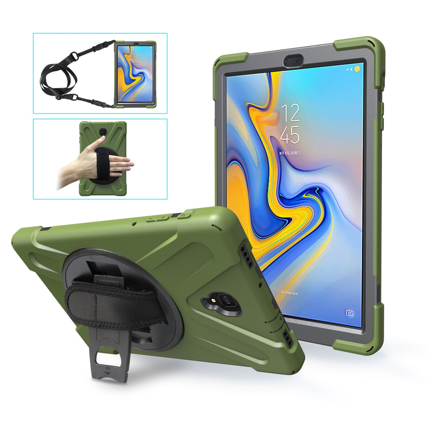 Pirate King Galaxy Tab A 10.5 (2018) Case 360 Rotating Stand Shoulder Strap