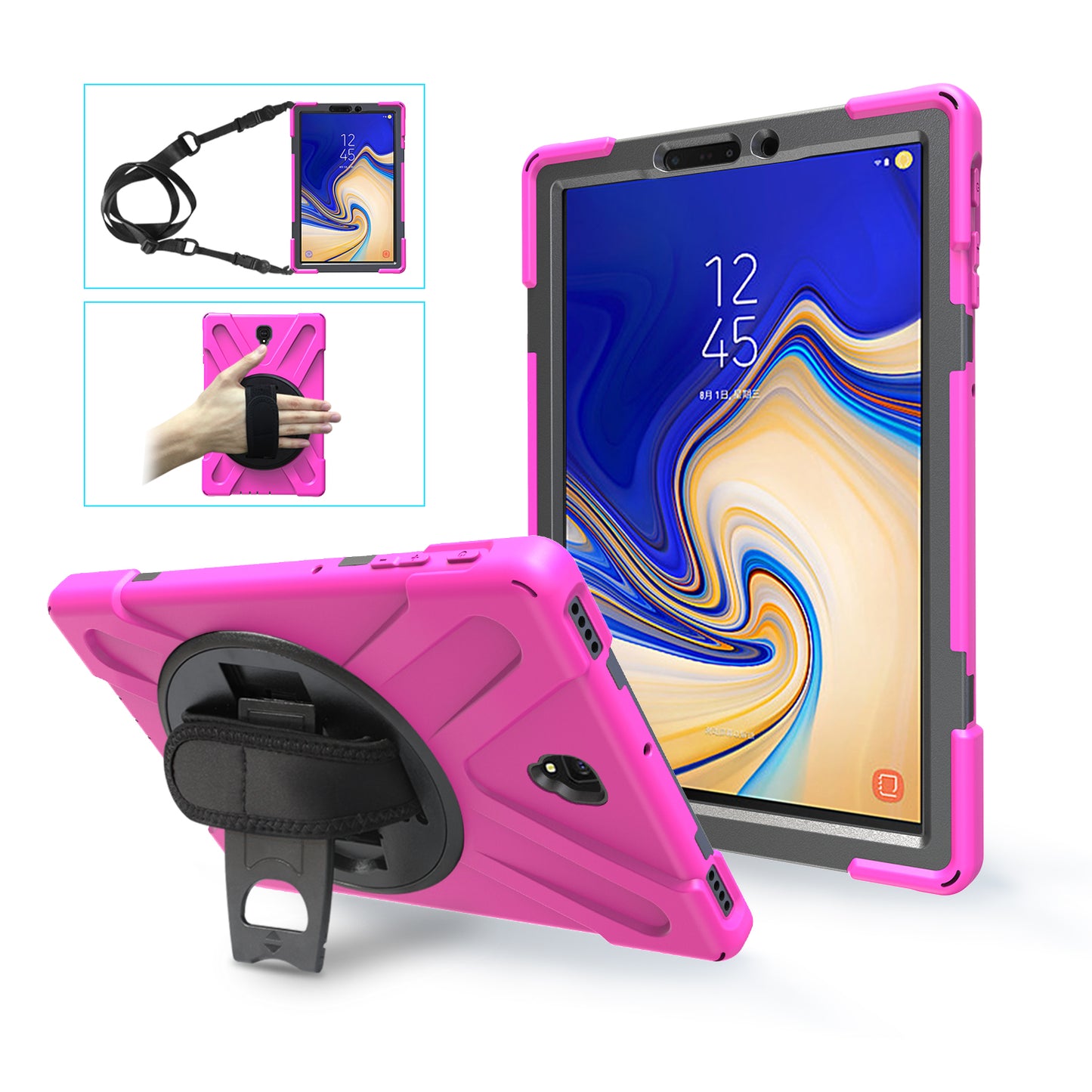 Pirate King Galaxy Tab S4 Case 360 Rotating Stand with Hand Holder Shoulder Strap
