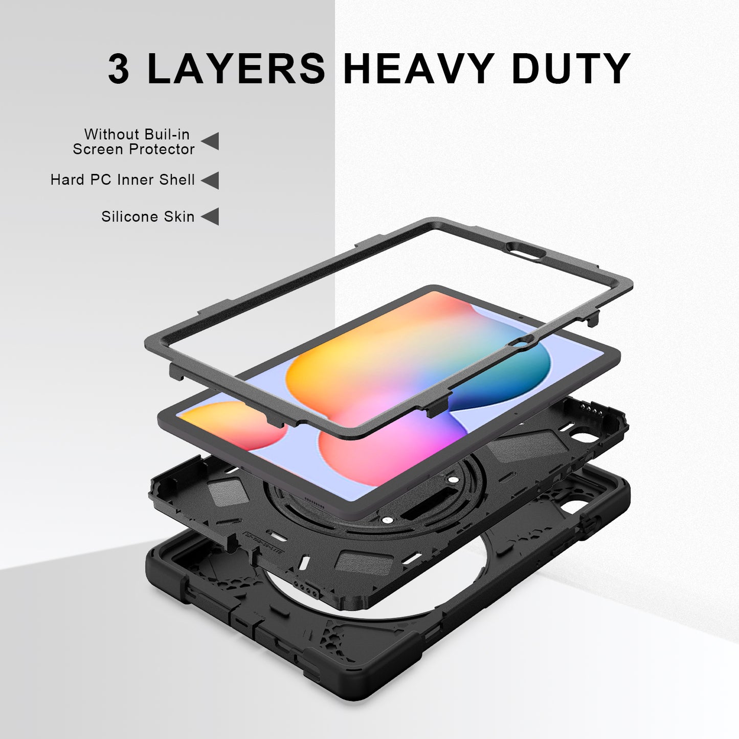 Pirate King Galaxy Tab S6 Lite Case 360 Rotating Stand with Hand Holder Shoulder Strap