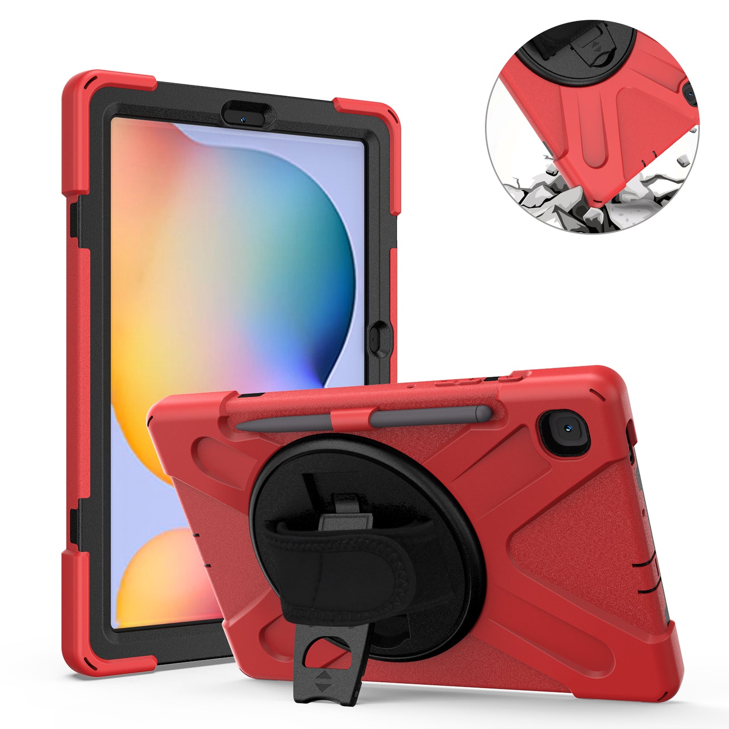 Pirate King Galaxy Tab S6 Lite Case 360 Rotating Stand with Hand Holder Shoulder Strap