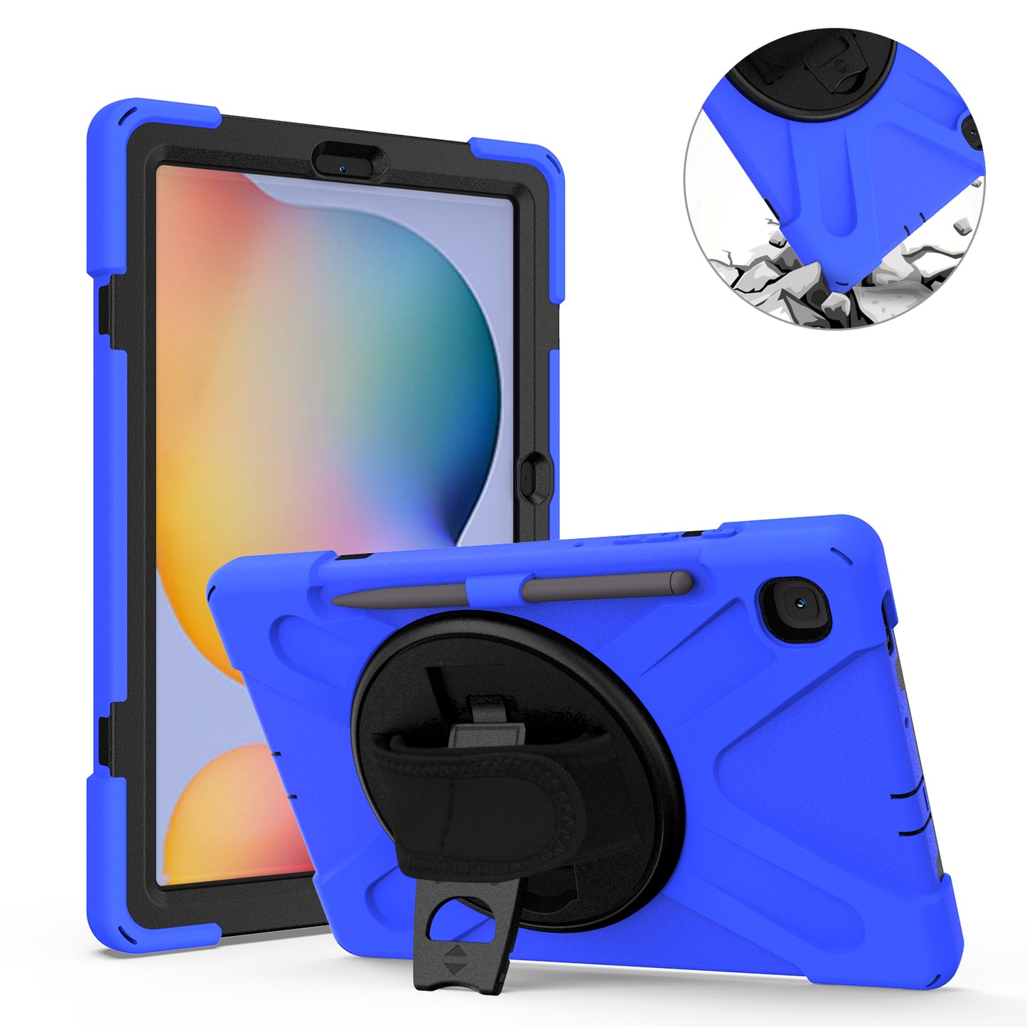 Pirate King Galaxy Tab S6 Lite Case 360 Rotating Stand with Hand Holder Shoulder Strap