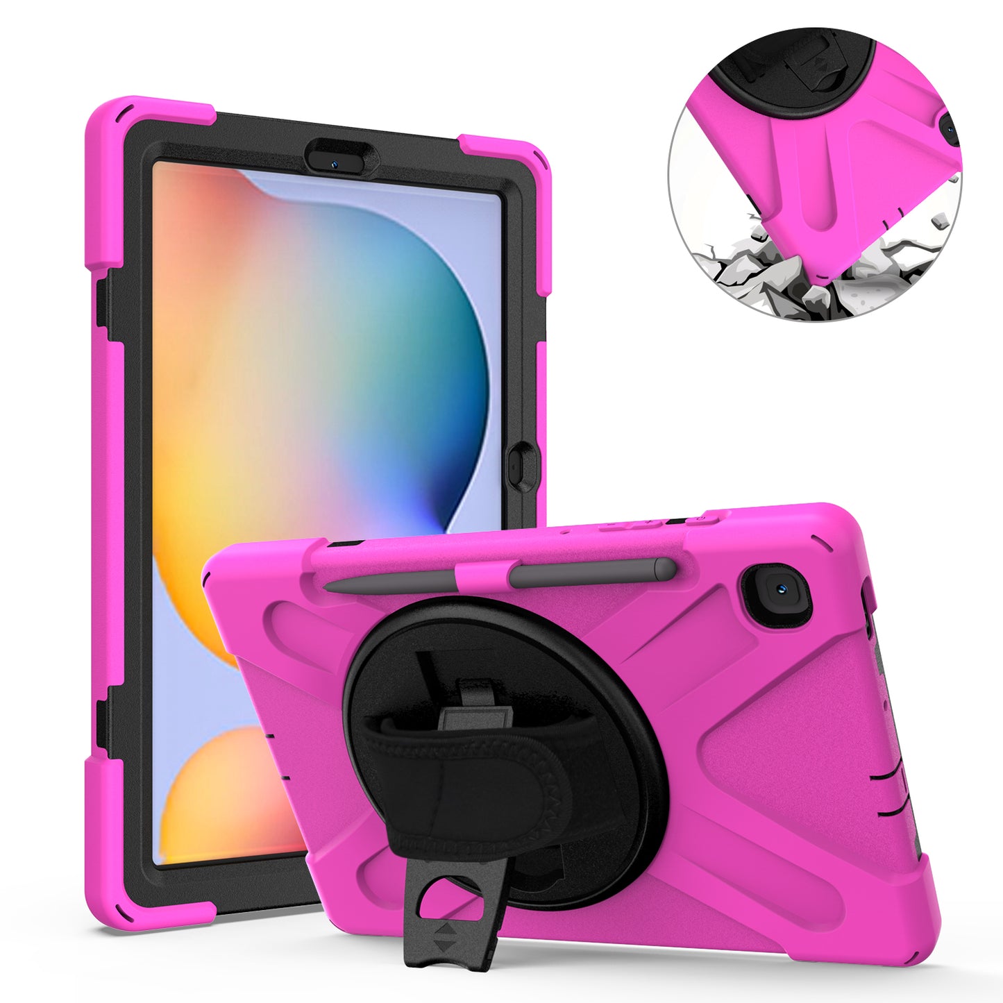 Pirate King Galaxy Tab S6 Lite Case 360 Rotating Stand with Hand Holder Shoulder Strap