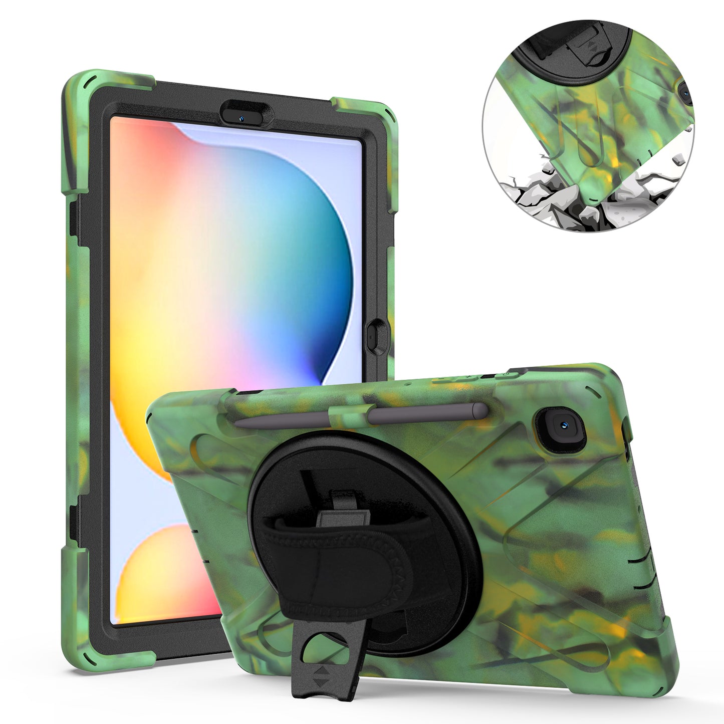 Pirate King Galaxy Tab S6 Lite Case 360 Rotating Stand with Hand Holder Shoulder Strap