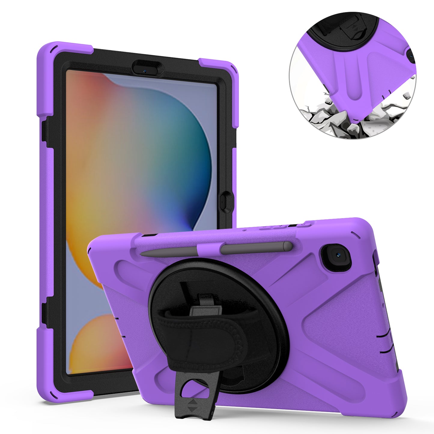 Pirate King Galaxy Tab S6 Lite Case 360 Rotating Stand with Hand Holder Shoulder Strap
