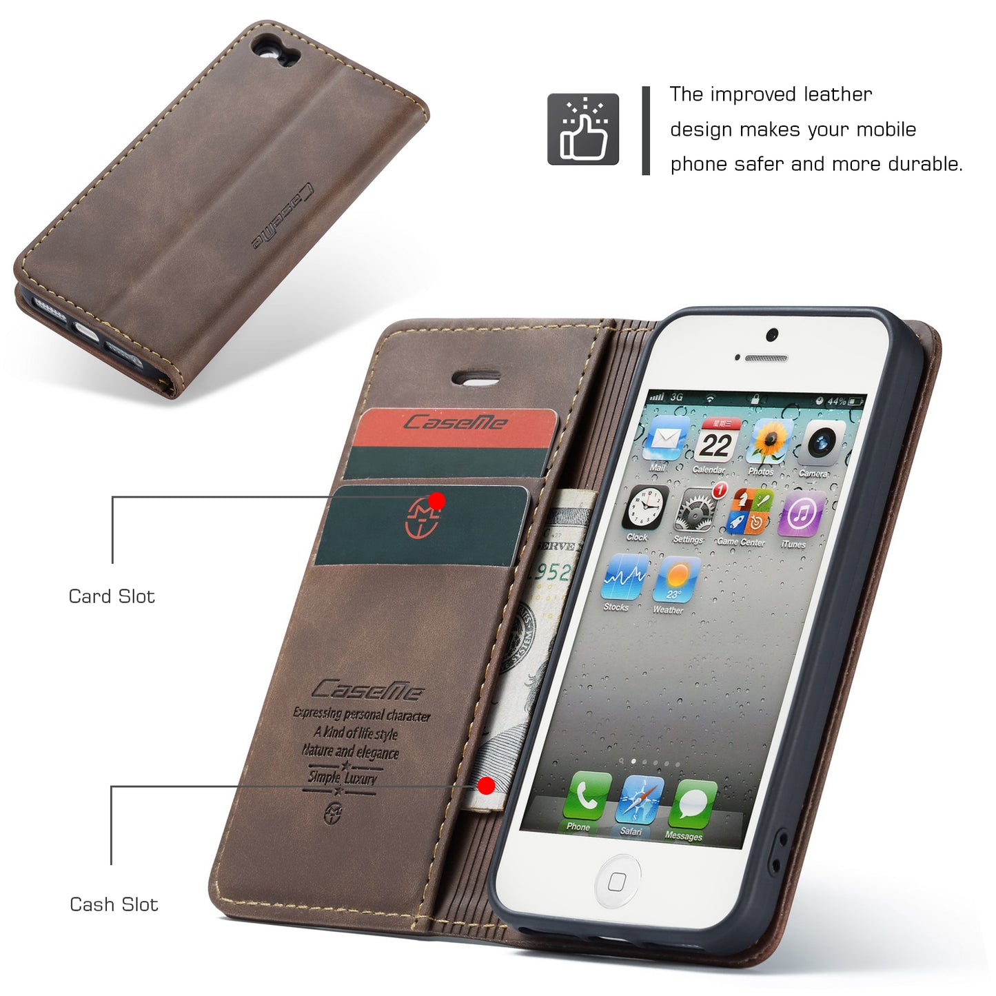 CASEME Luxury Antique iPhone 5 5s Leather Case Wallet