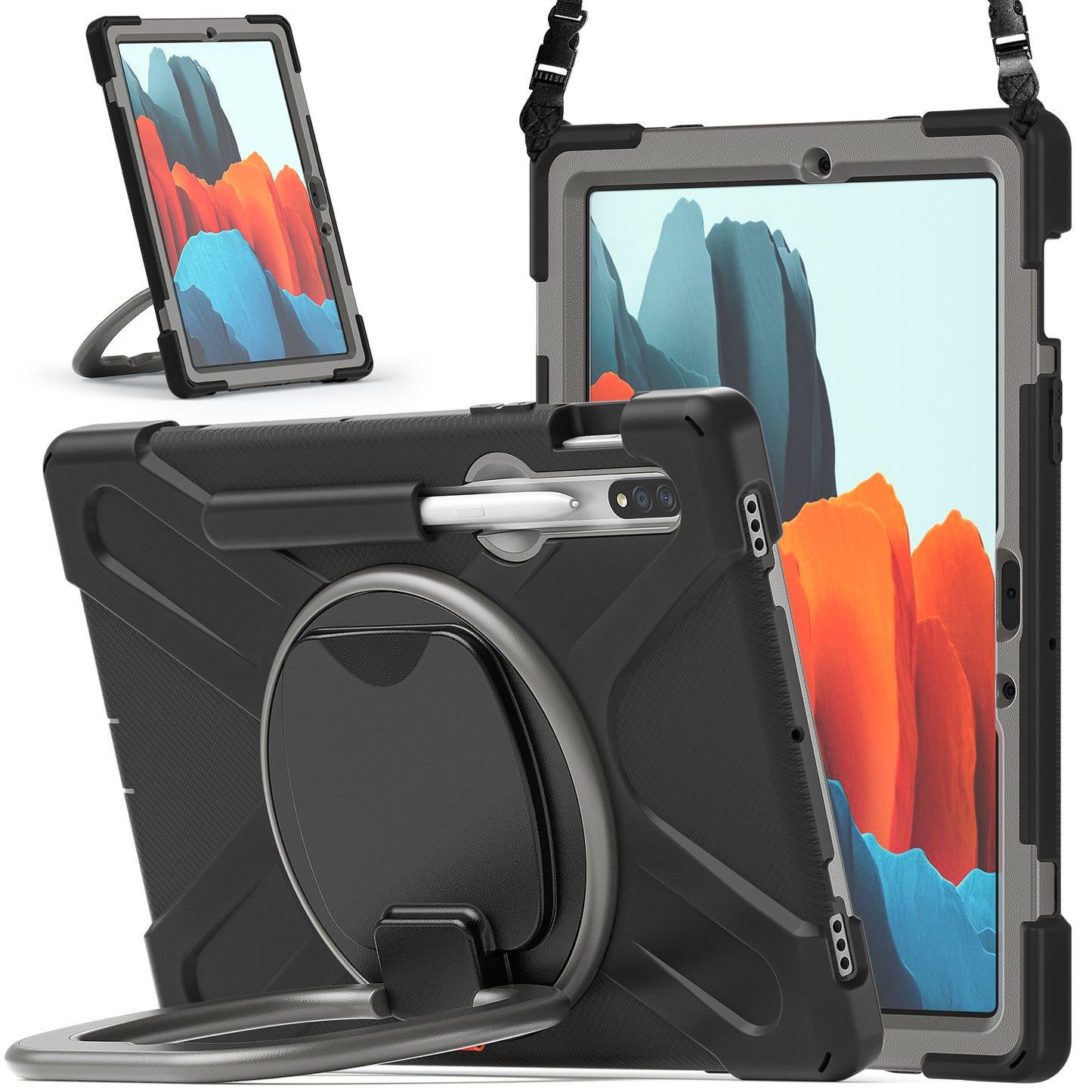 Pirate Box Galaxy Tab S8 Case Hook Stand Rotating Hand Holder Shoulder Strap