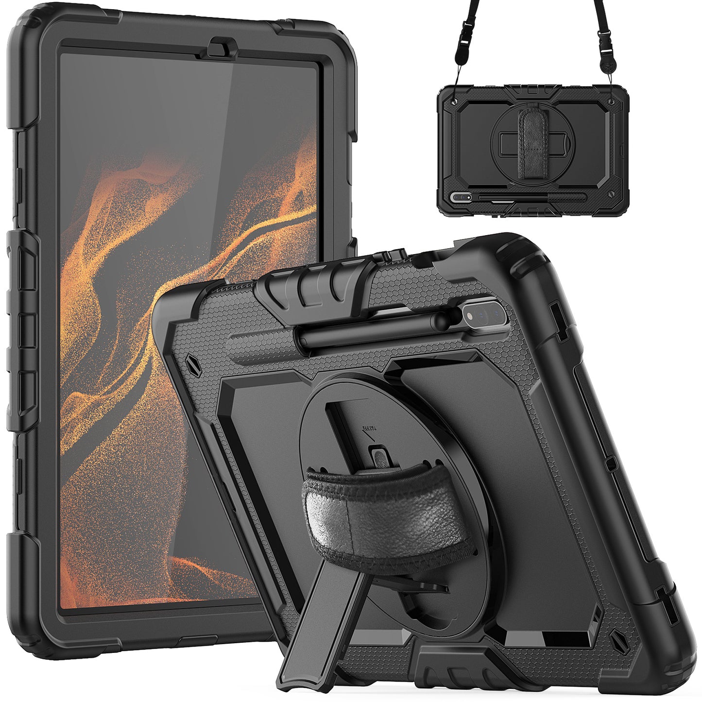HUIXIANG Tough Strap Galaxy Tab S8 Case Built-in Screen Protector