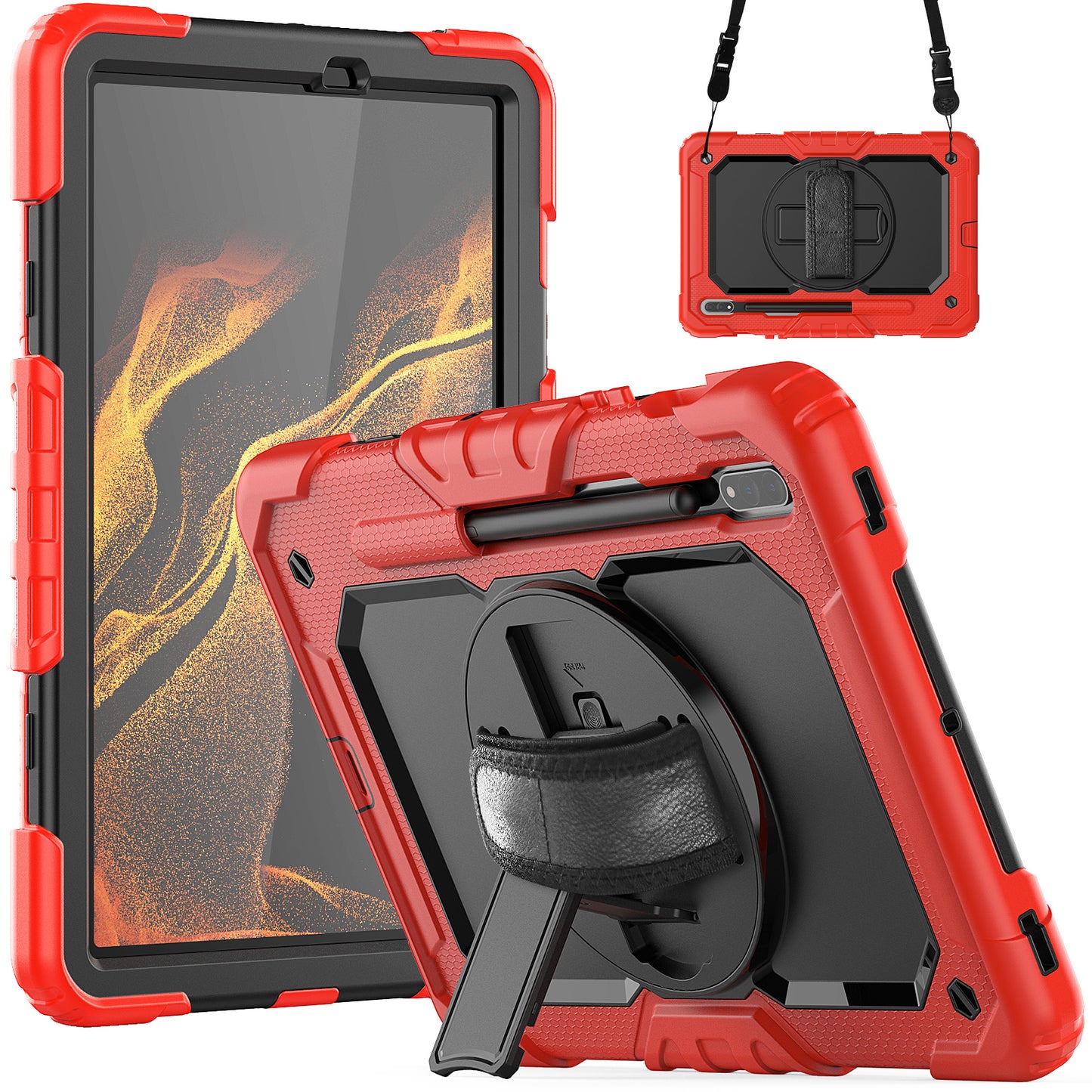 HUIXIANG Tough Strap Galaxy Tab S8 Case Built-in Screen Protector