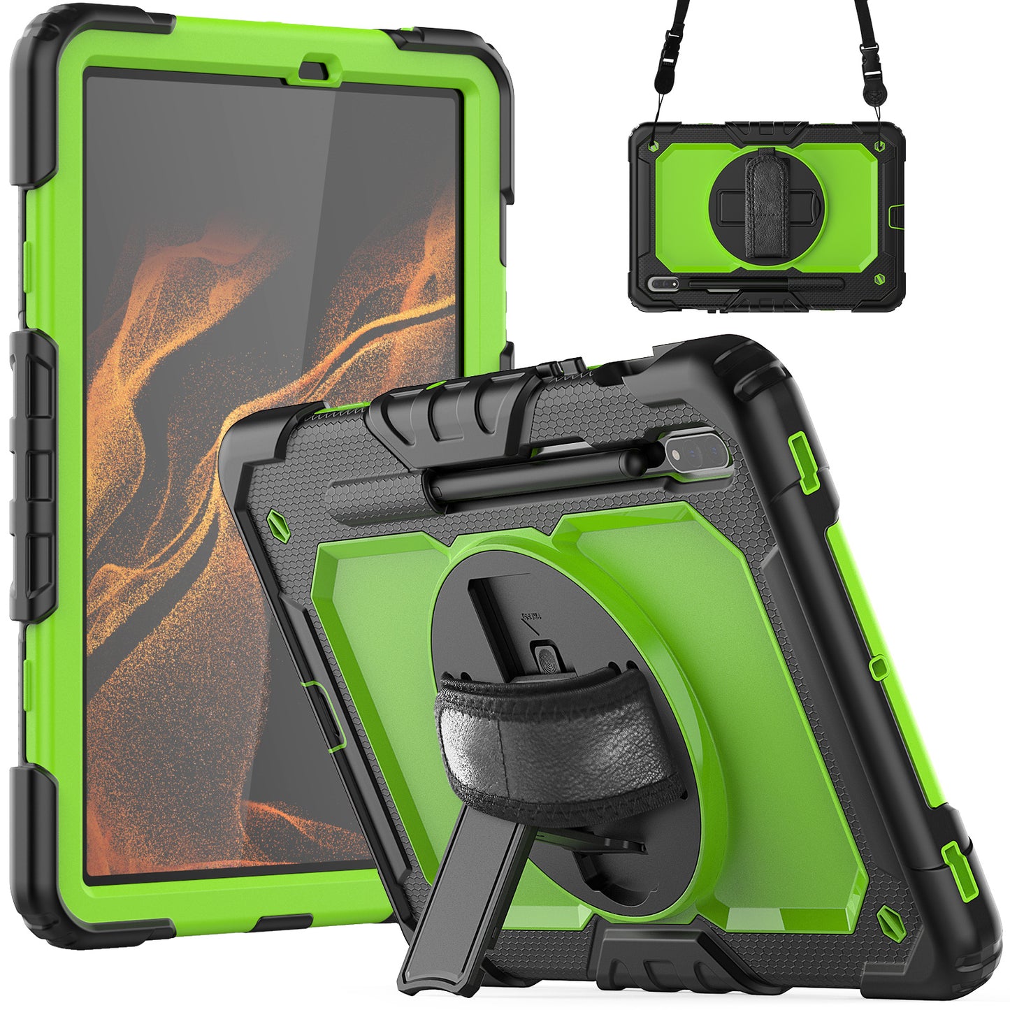 HUIXIANG Tough Strap Galaxy Tab S8 Case Built-in Screen Protector