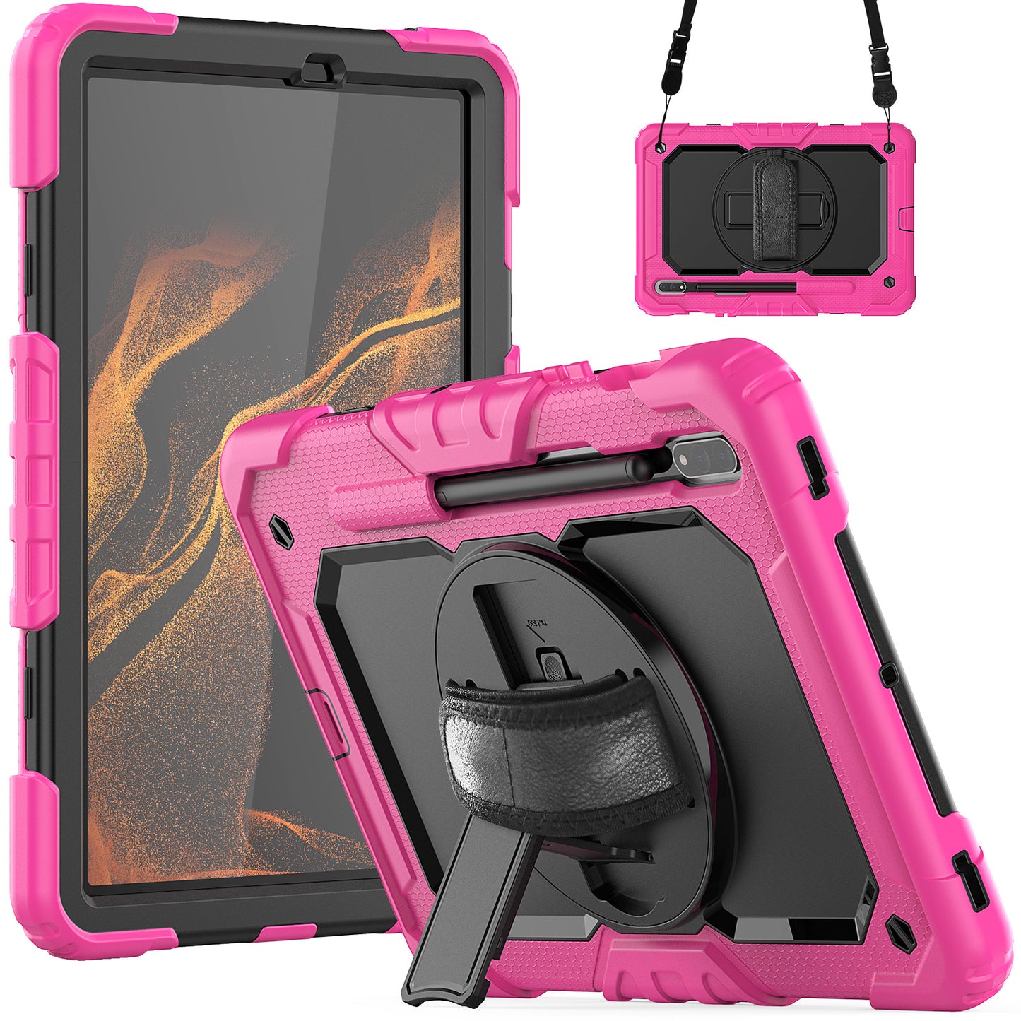 HUIXIANG Tough Strap Galaxy Tab S8 Case Built-in Screen Protector