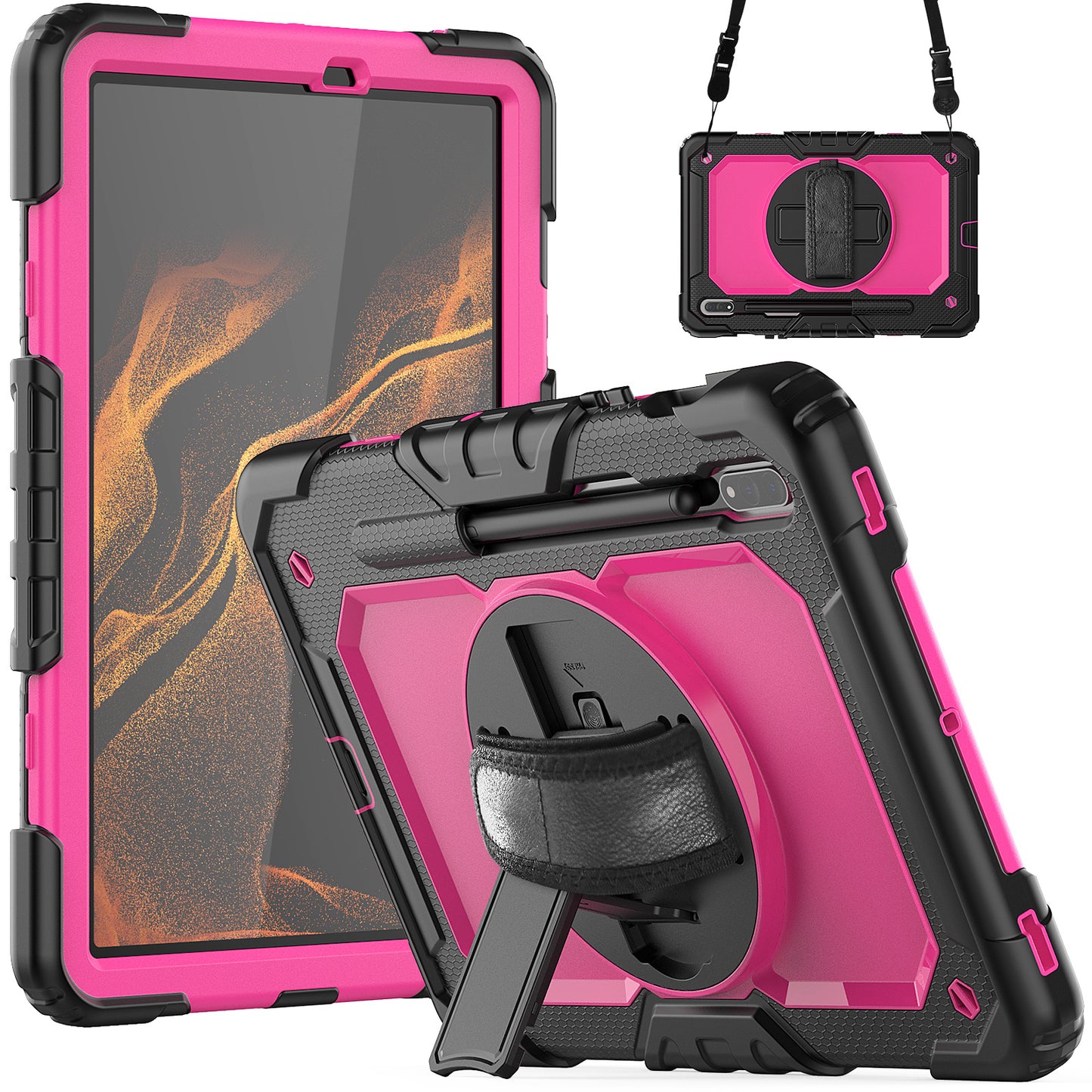 HUIXIANG Tough Strap Galaxy Tab S8 Case Built-in Screen Protector