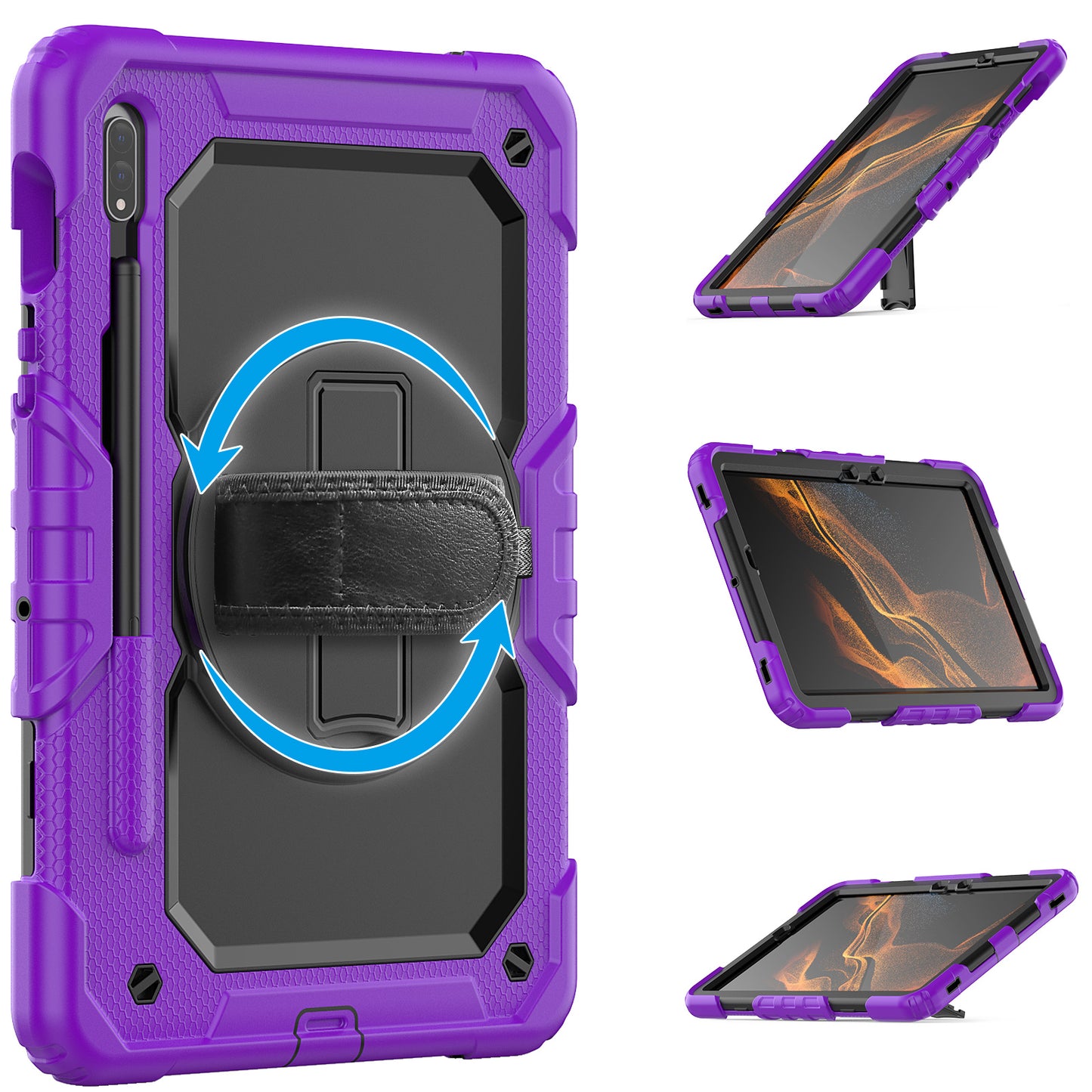 HUIXIANG Tough Strap Galaxy Tab S8 Case Built-in Screen Protector