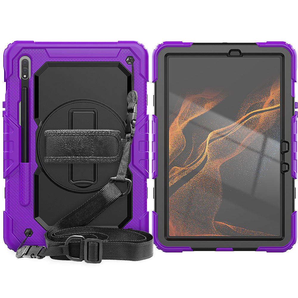 HUIXIANG Tough Strap Galaxy Tab S8 Case Built-in Screen Protector