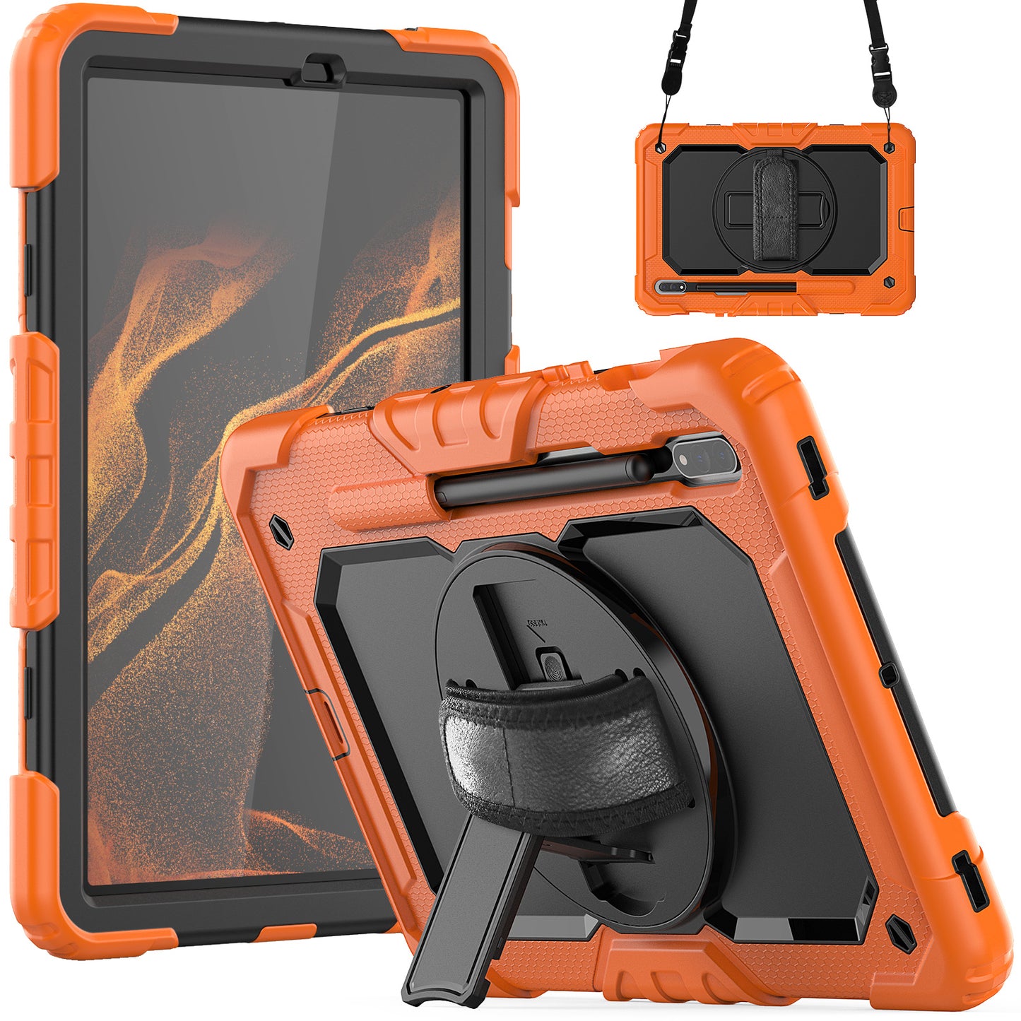 HUIXIANG Tough Strap Galaxy Tab S8 Case Built-in Screen Protector
