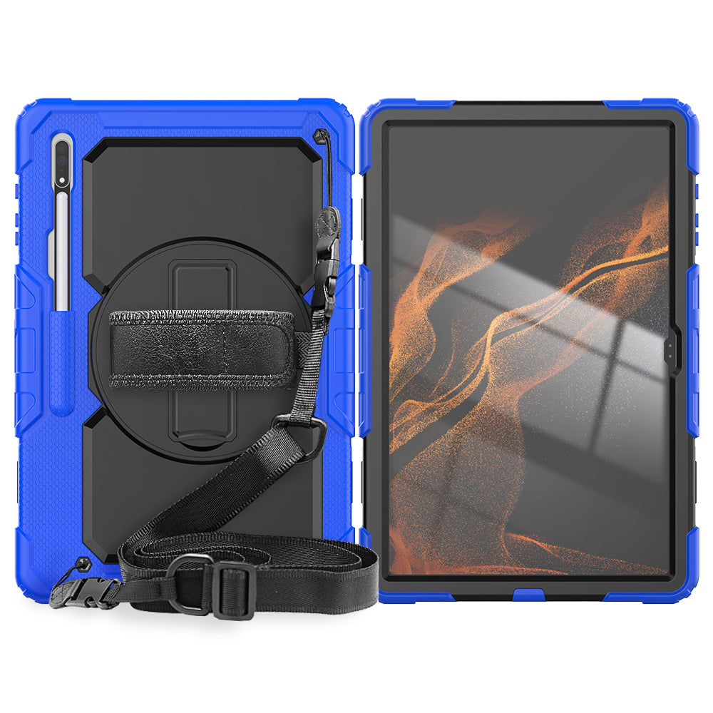 HUIXIANG Tough Strap Galaxy Tab S8 Utra Case Built-in Screen Protector
