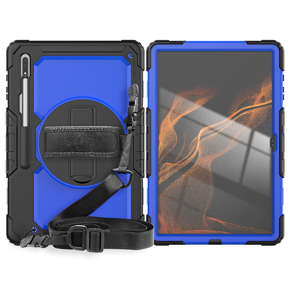HUIXIANG Tough Strap Galaxy Tab S8 Utra Case Built-in Screen Protector